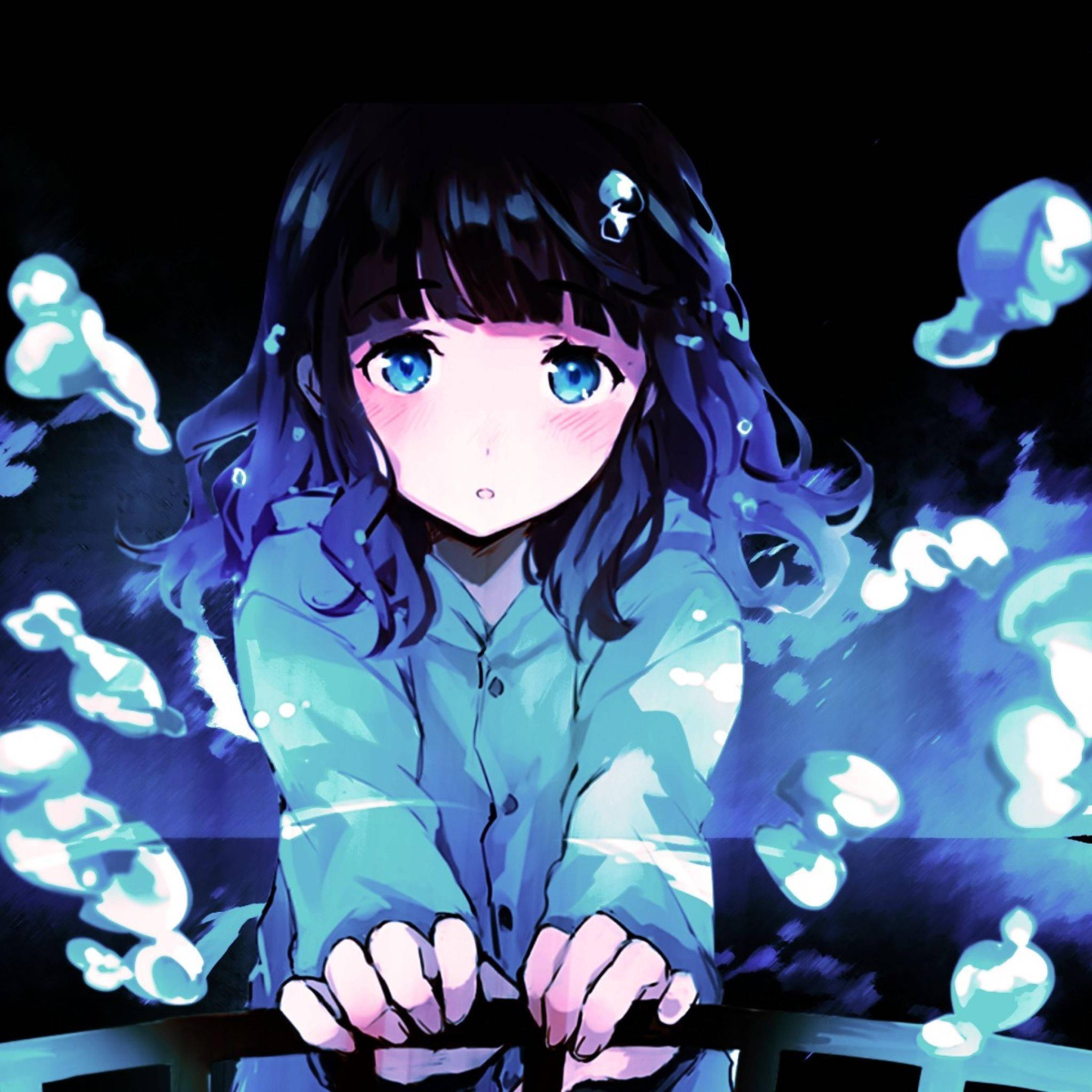 Sad Anime Girl In Blue Good PFP — 2048x2048 wallpaper