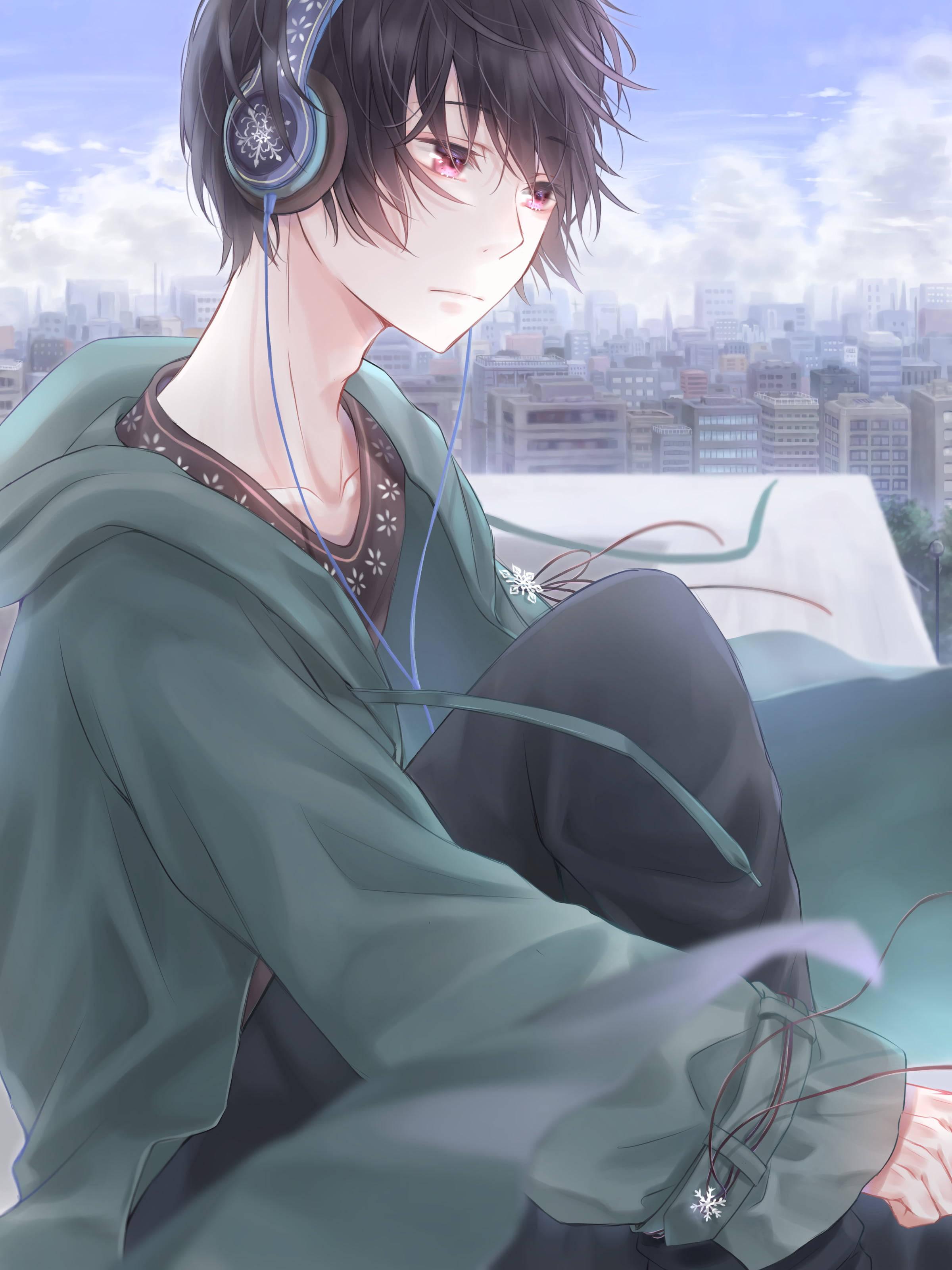 Sad Boy Cartoon Listening To Music — 2400x3200 wallpaper