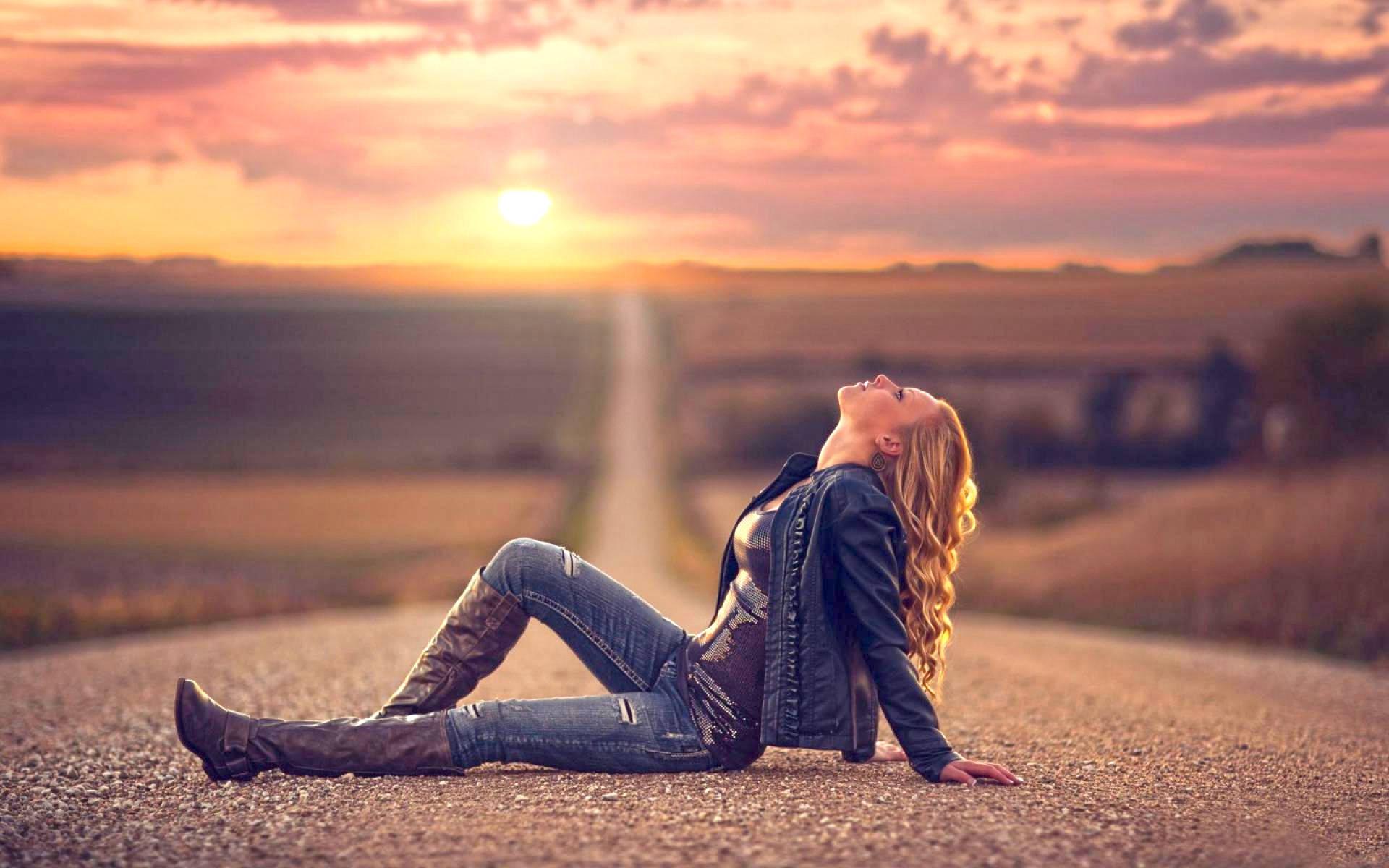 Sad Girl In Long Road — 1920x1200 wallpaper