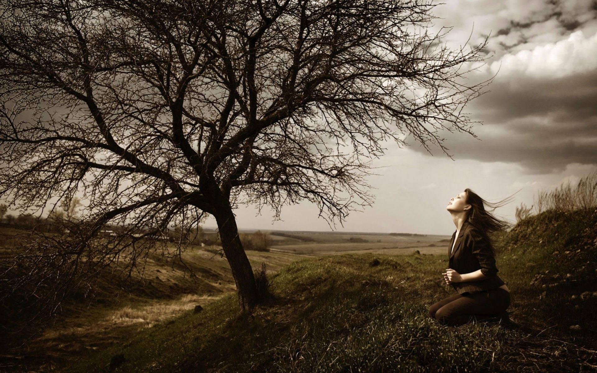 Sad Girl In The Meadow — 1920x1200 wallpaper