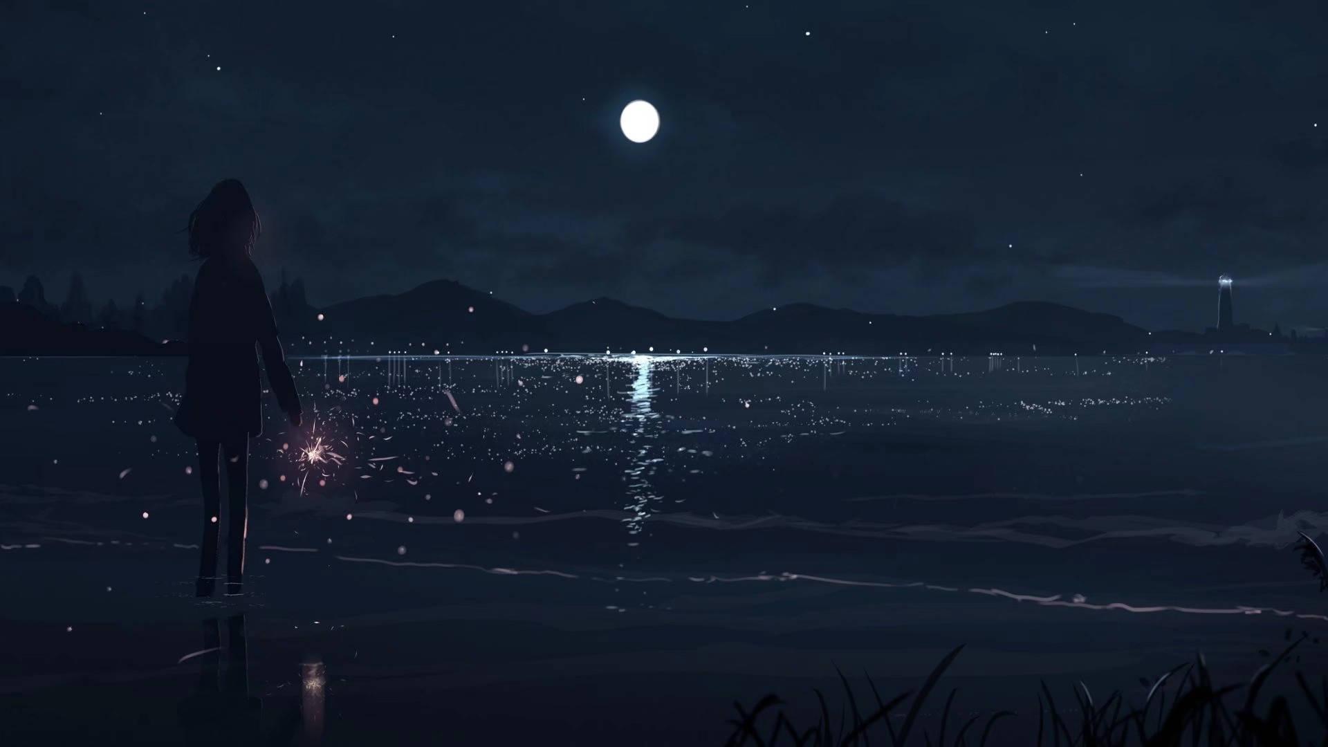 Sad Girl Playing Fireworks — 1920x1080 wallpaper