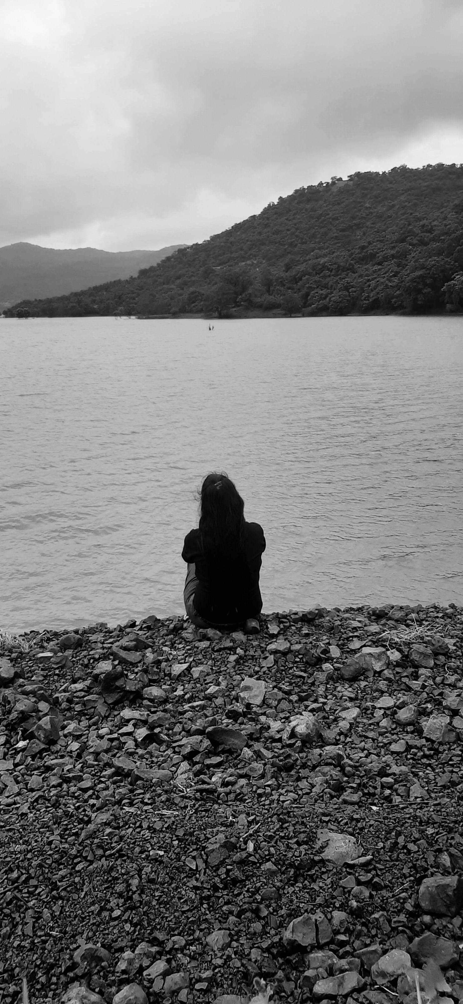 Sad Girl Sitting Alone — 1860x4032 wallpaper