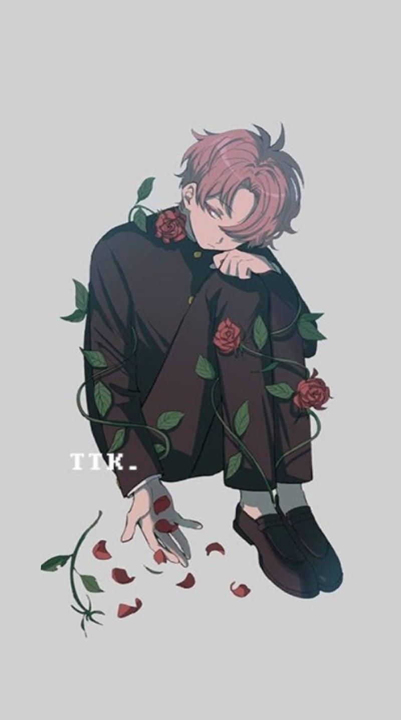 Sad PFP Of Boy With Flowers — 800x1436 wallpaper