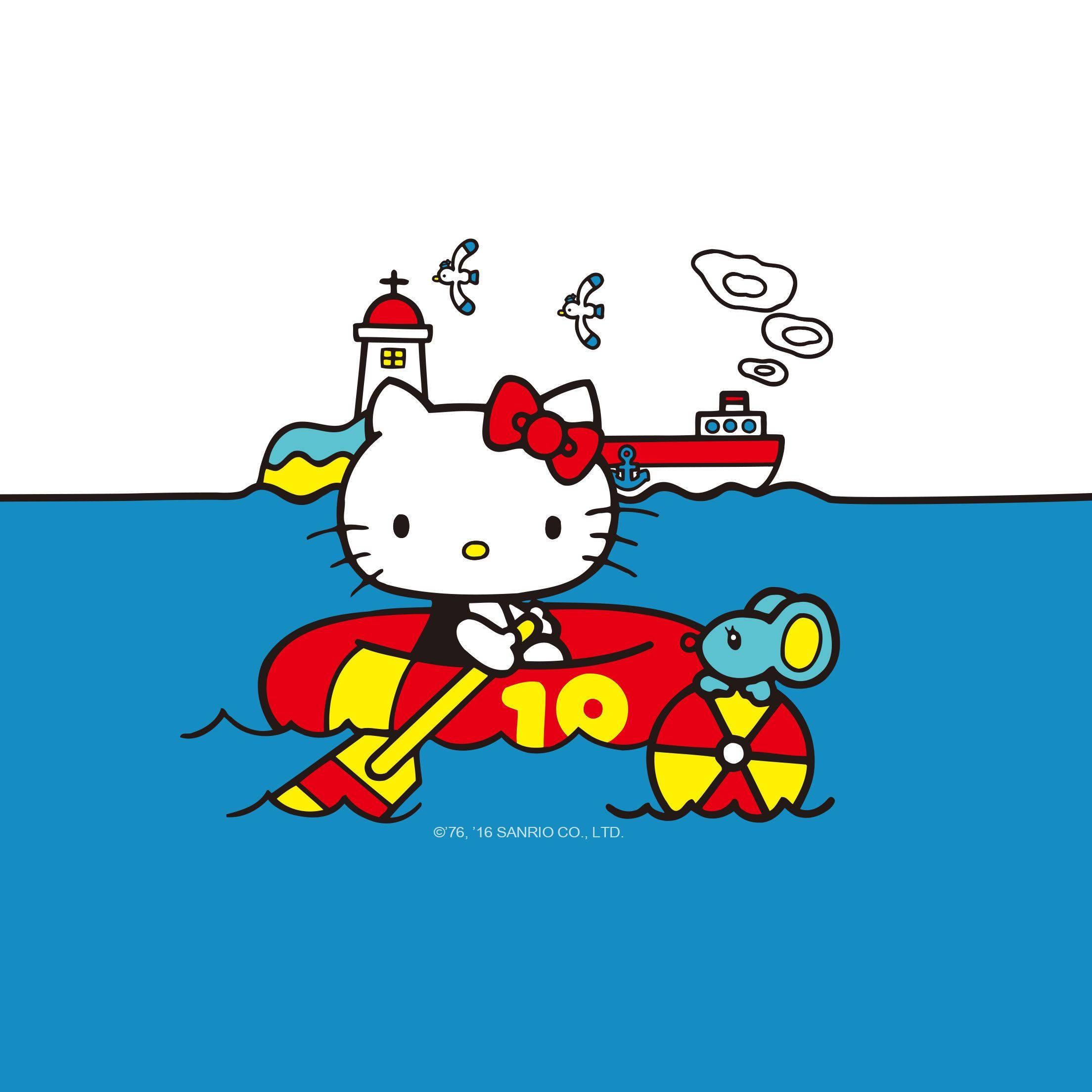 Sail away on a Hello Kitty Lifeboat — 2208x2208 wallpaper