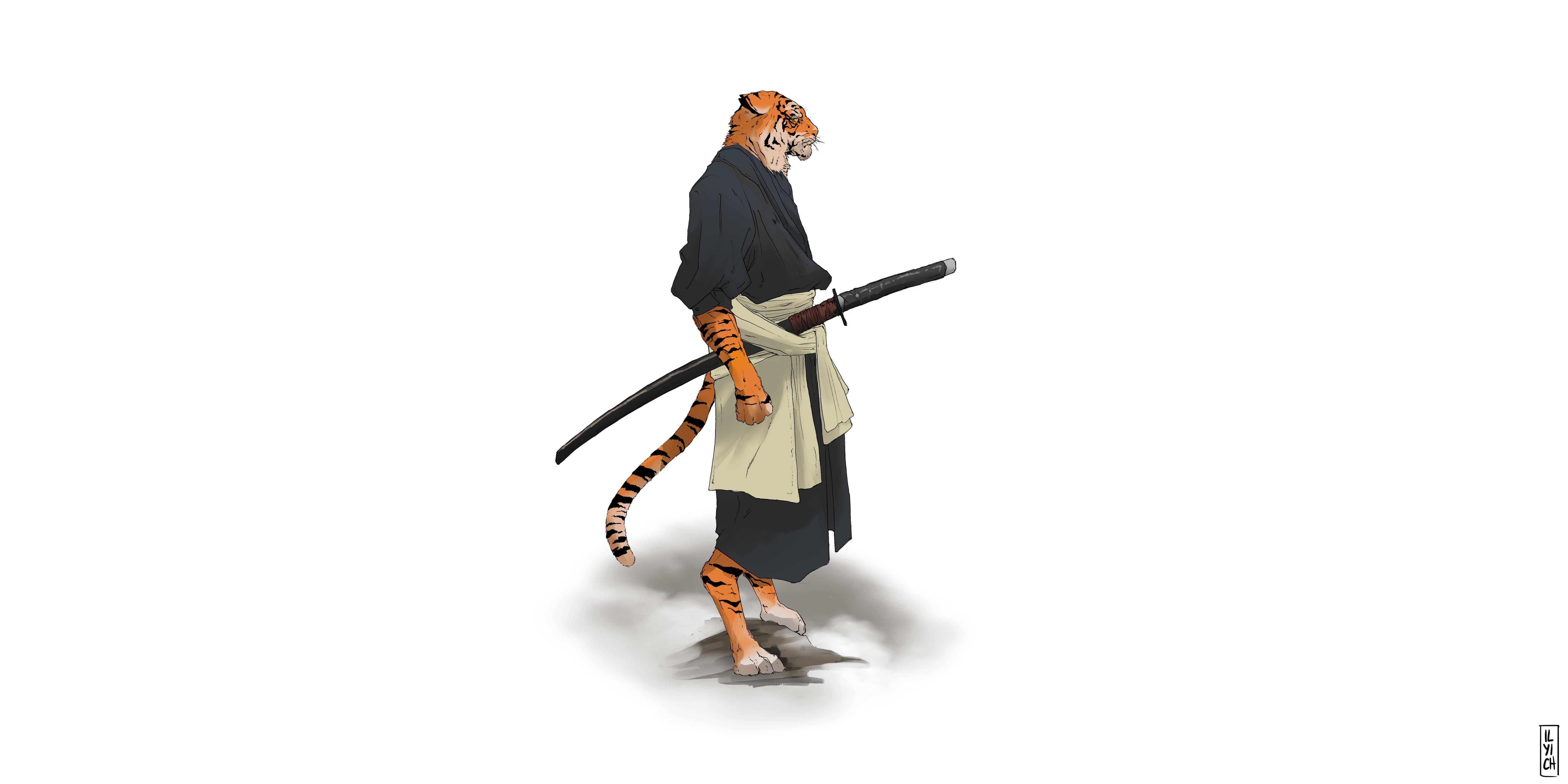 Samurai Tiger with a Sword — 6000x3000 wallpaper