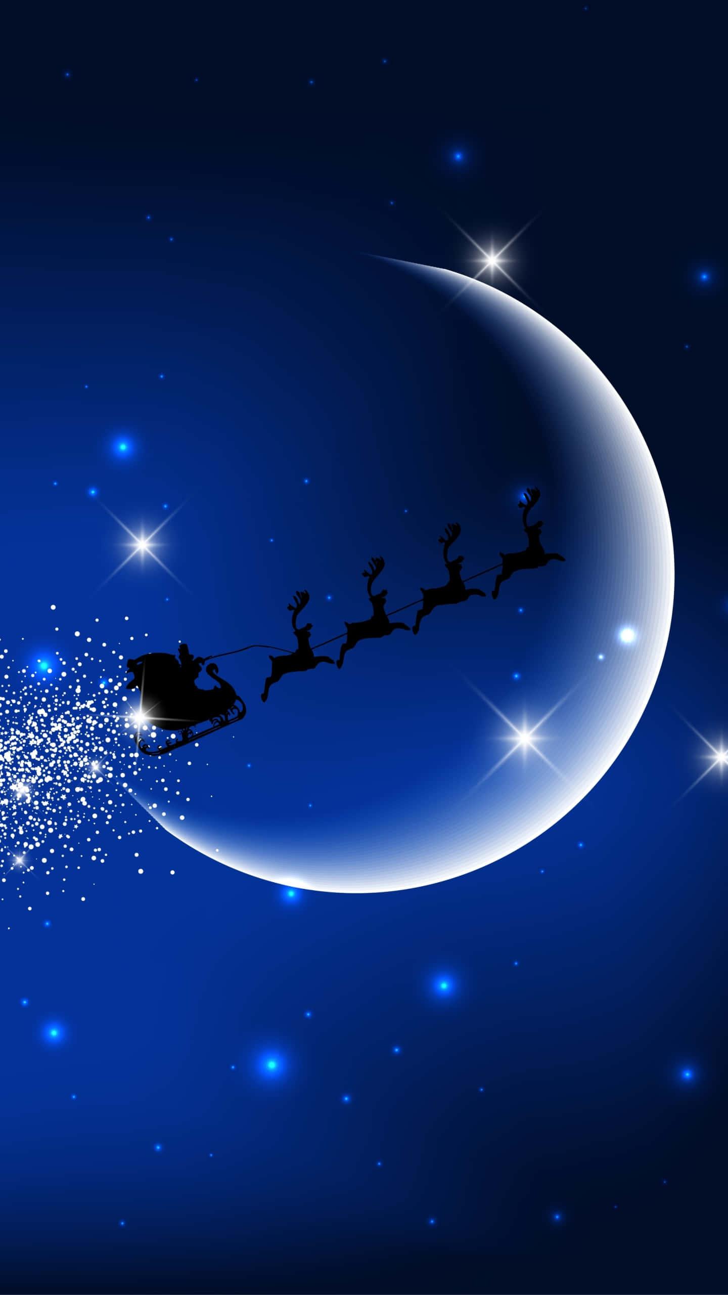 Santa Claus Flying Over Moon Phone Background — 1440x2560 wallpaper
