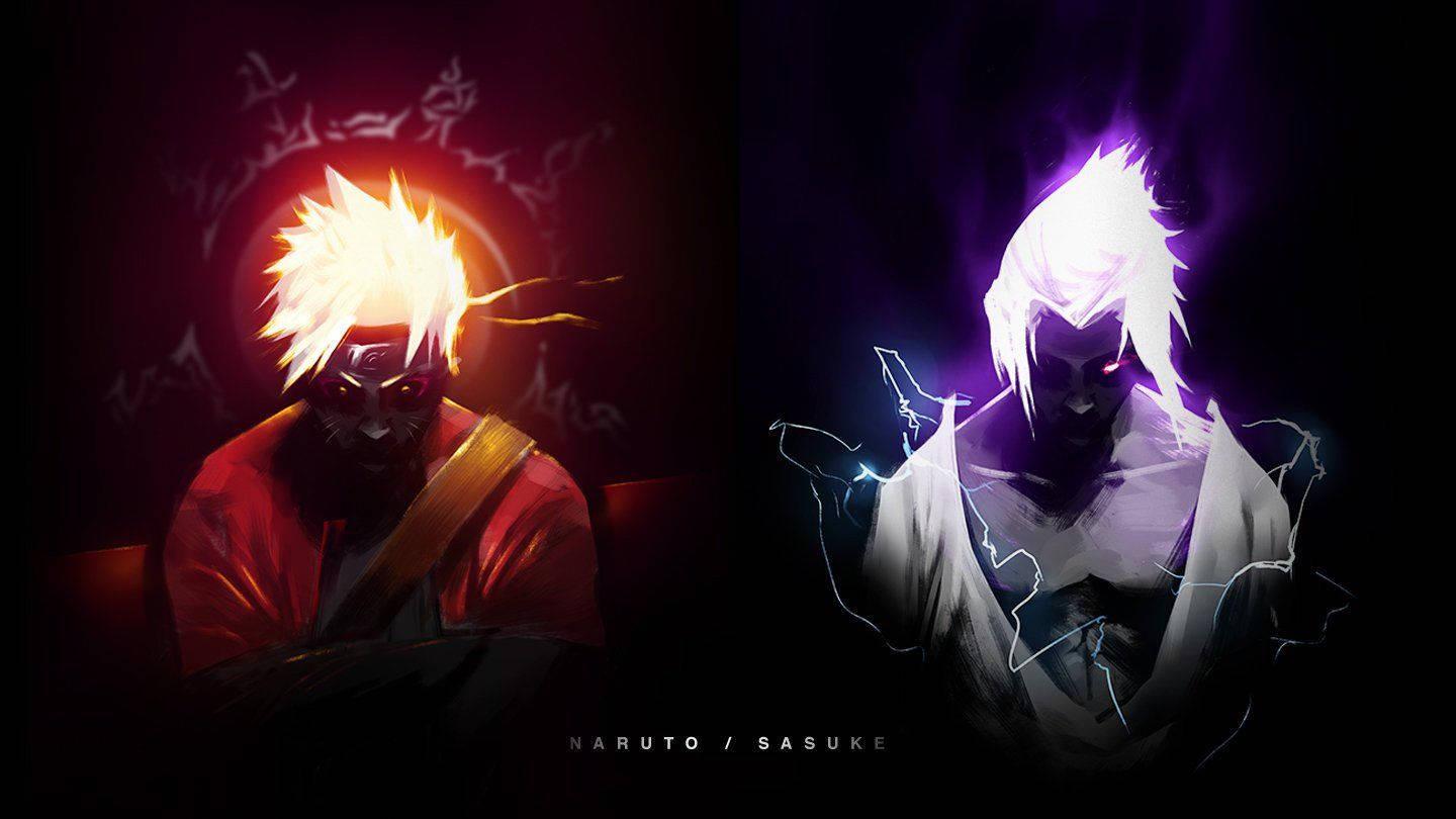 Sasuke and his lifelong rival Naruto, showing the intensity of their rivalry — 1440x810 wallpaper