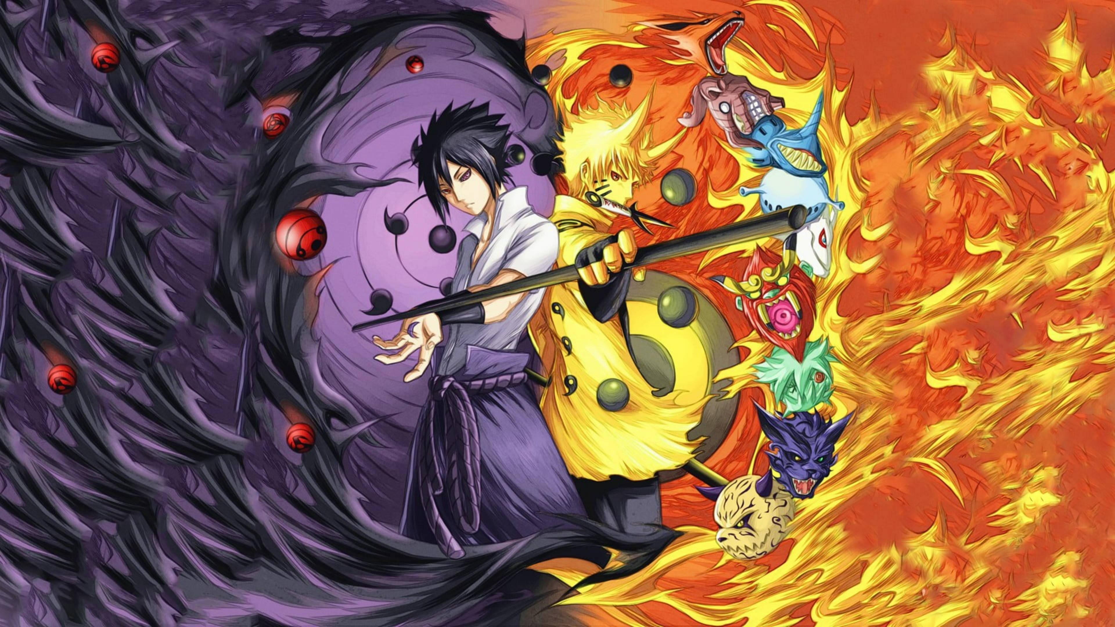 Sasuke Rinnegan Naruto Nine-Tails — 3840x2160 wallpaper