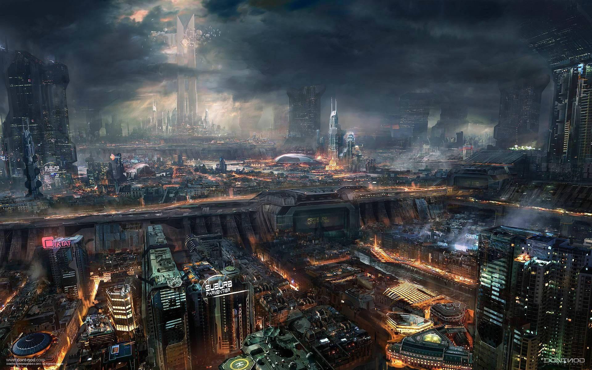 Schematic View of the Dystopian Landscape in Cyberpunk — 1920x1200 wallpaper