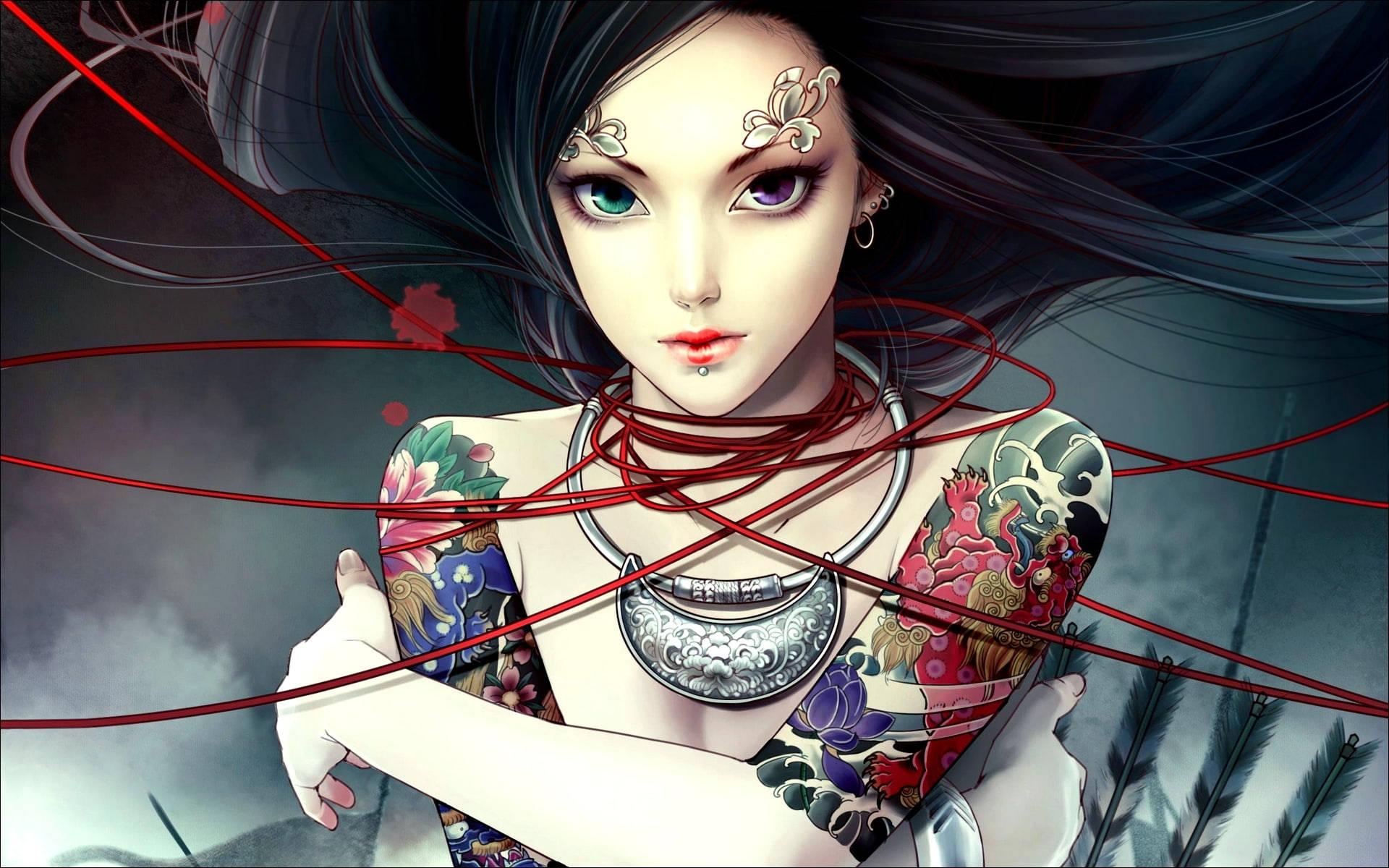 Sexy Anime Girl With Tattoos — 1920x1200 wallpaper
