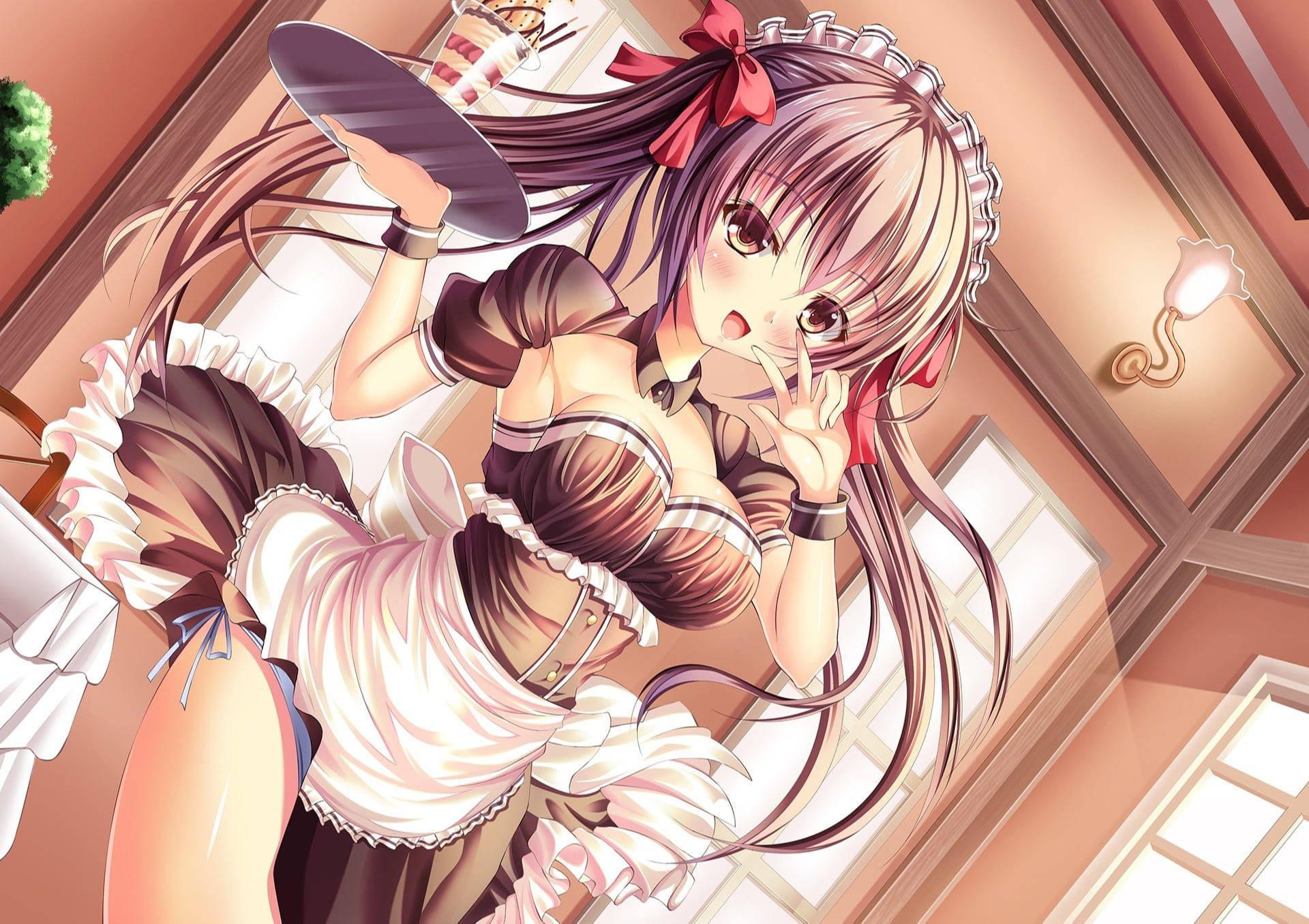Sexy Anime Waitress — 1920x1355 wallpaper