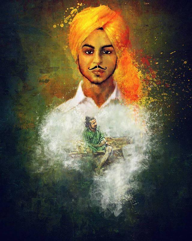 Shaheed Bhagat Singh Sprinkle Effect Painting — 640x800 wallpaper