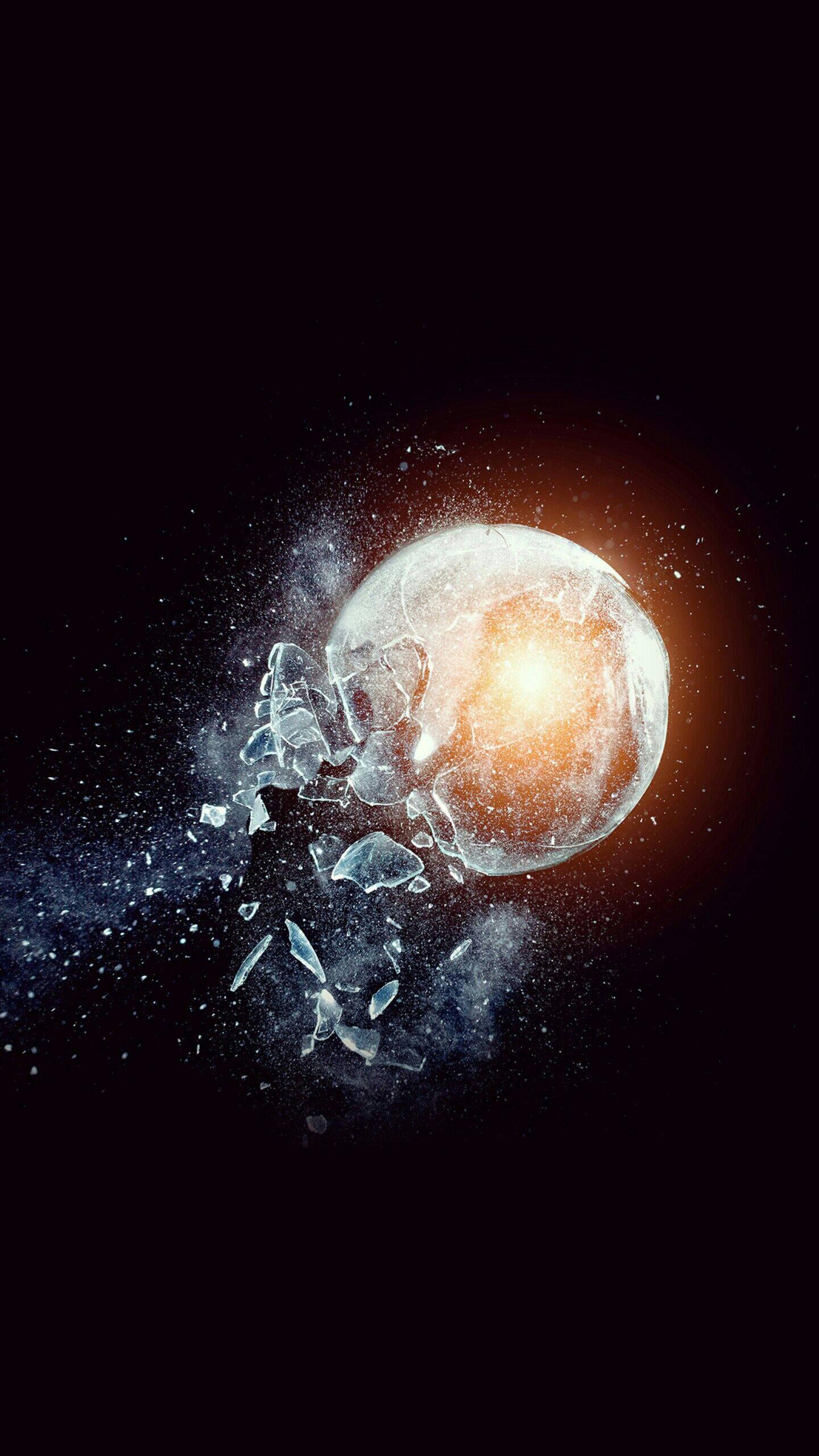 Shattered Glowing Crystal Orb Phone — 1440x2560 wallpaper