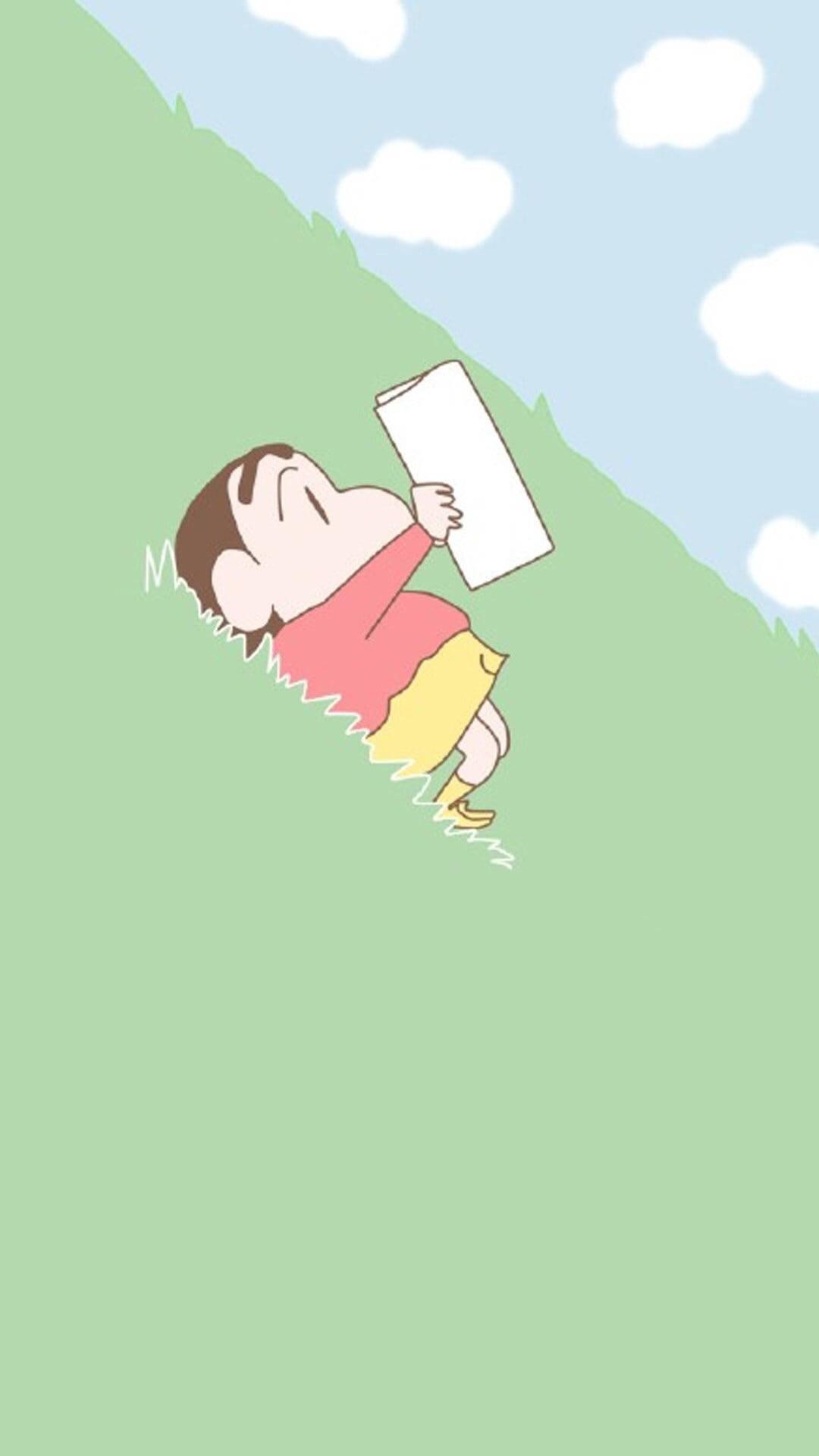 Shinchan Aesthetic On Green Field — 1080x1920 wallpaper