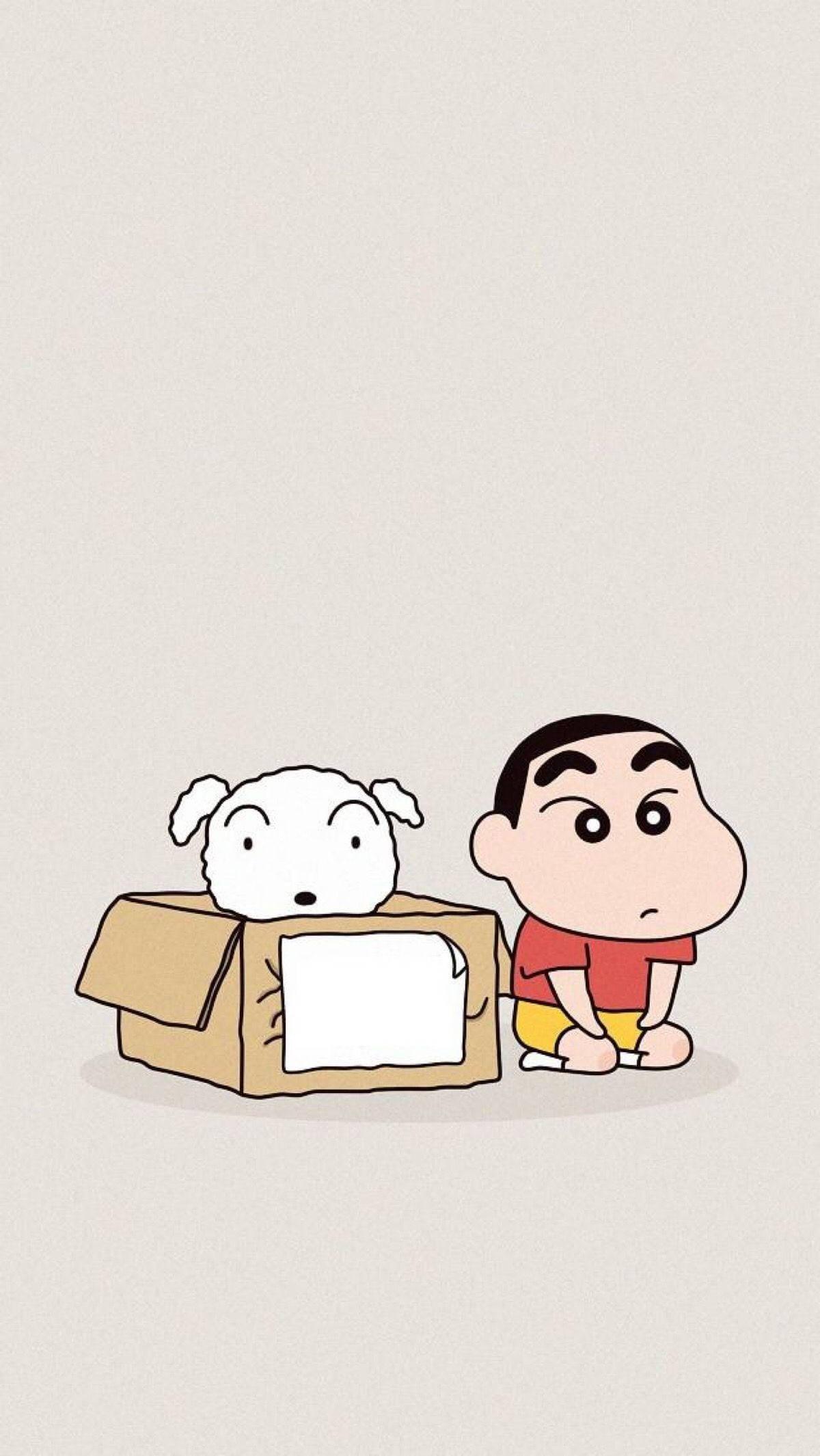 Shinchan Aesthetic With Shiro In A Box — 1200x2130 wallpaper