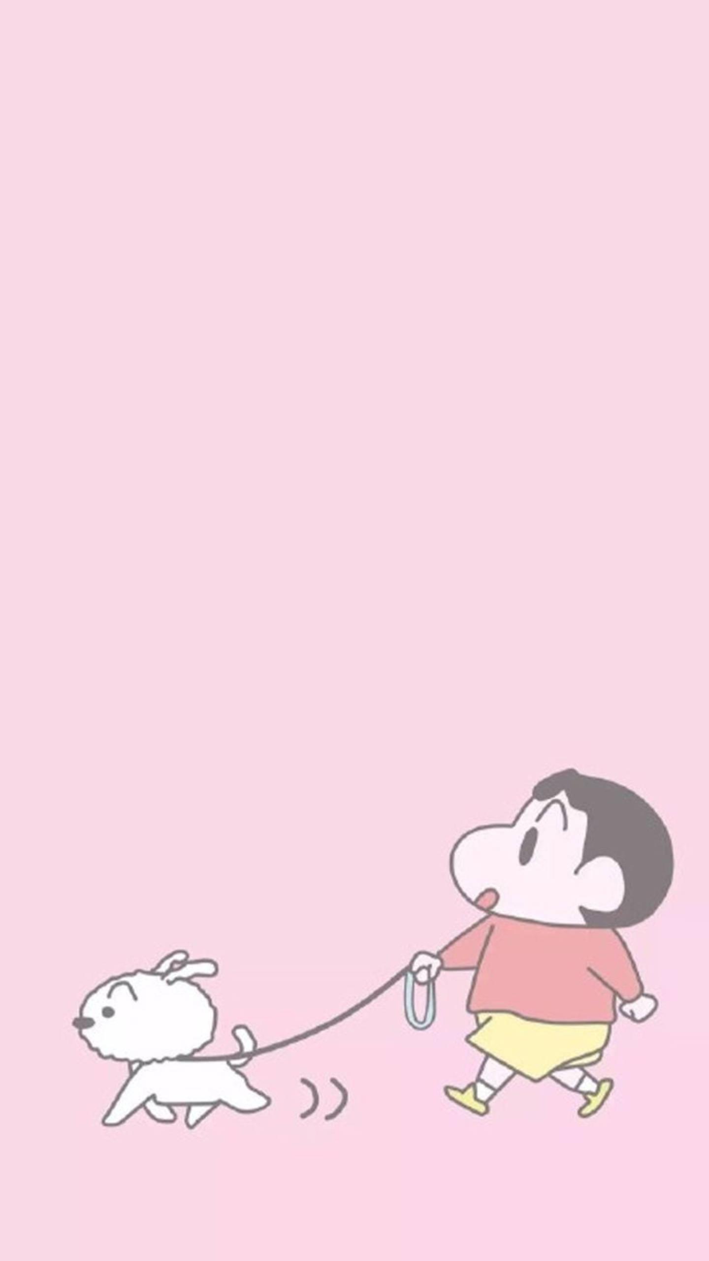 Shinchan Aesthetic With Shiro On Leash — 1440x2560 wallpaper