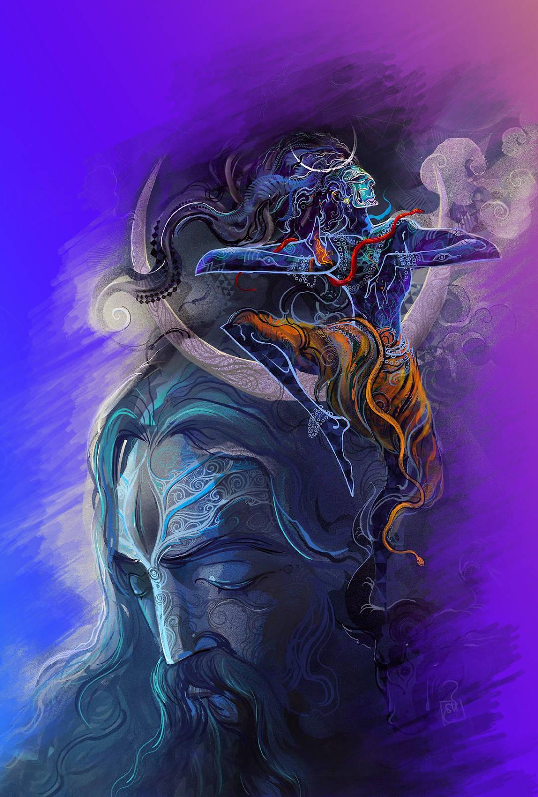 Shiva iPhone Painting On Purple Background — 1080x1600 wallpaper