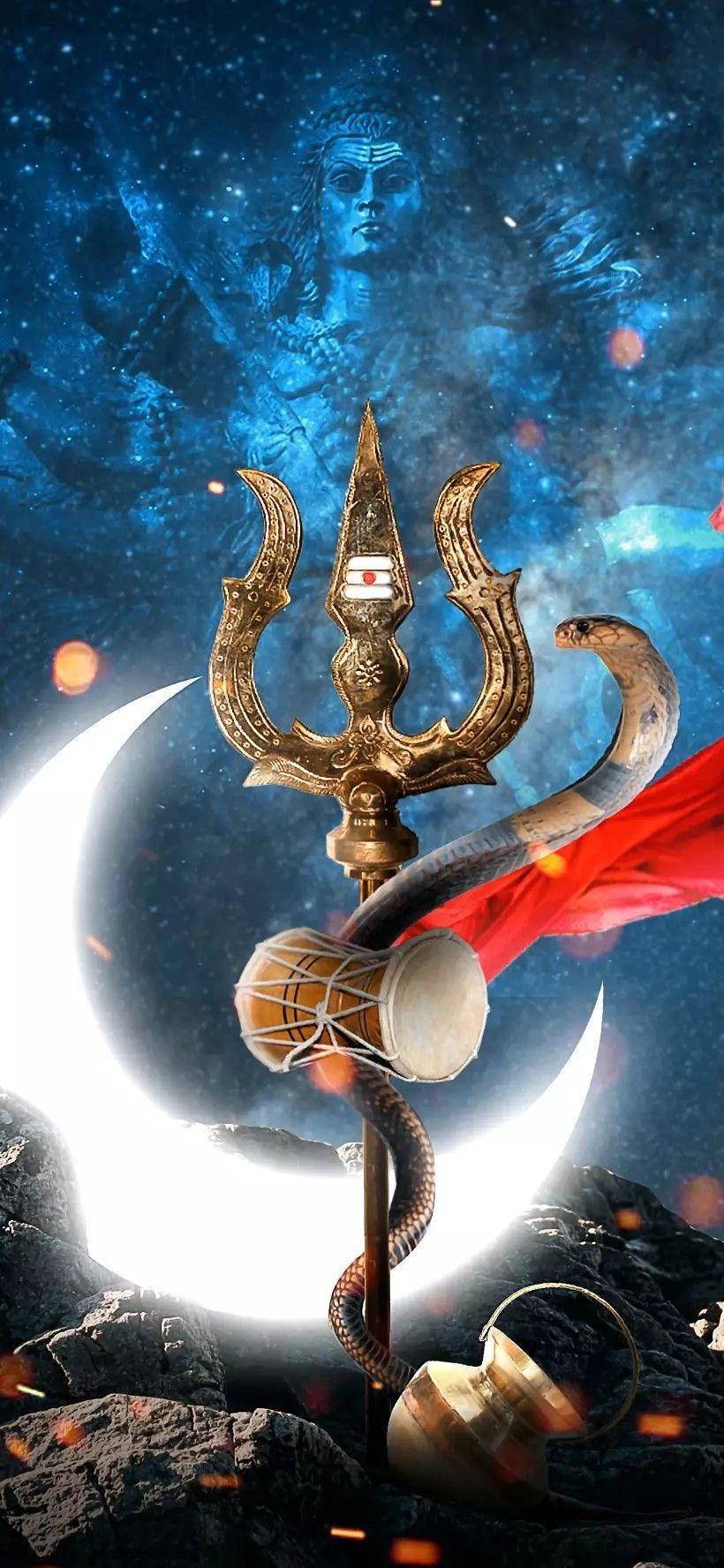 Shiva iPhone Trishula With Moon — 820x1776 wallpaper