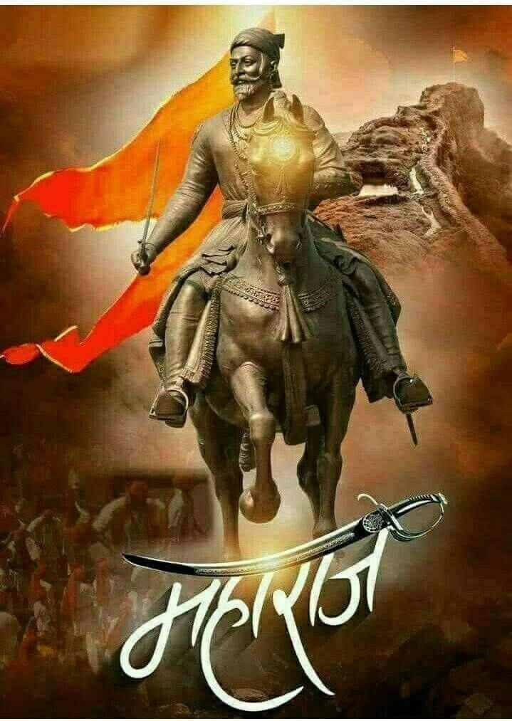Shivaji Maharaj On Horse With Orange Flags HD — 719x1013 wallpaper