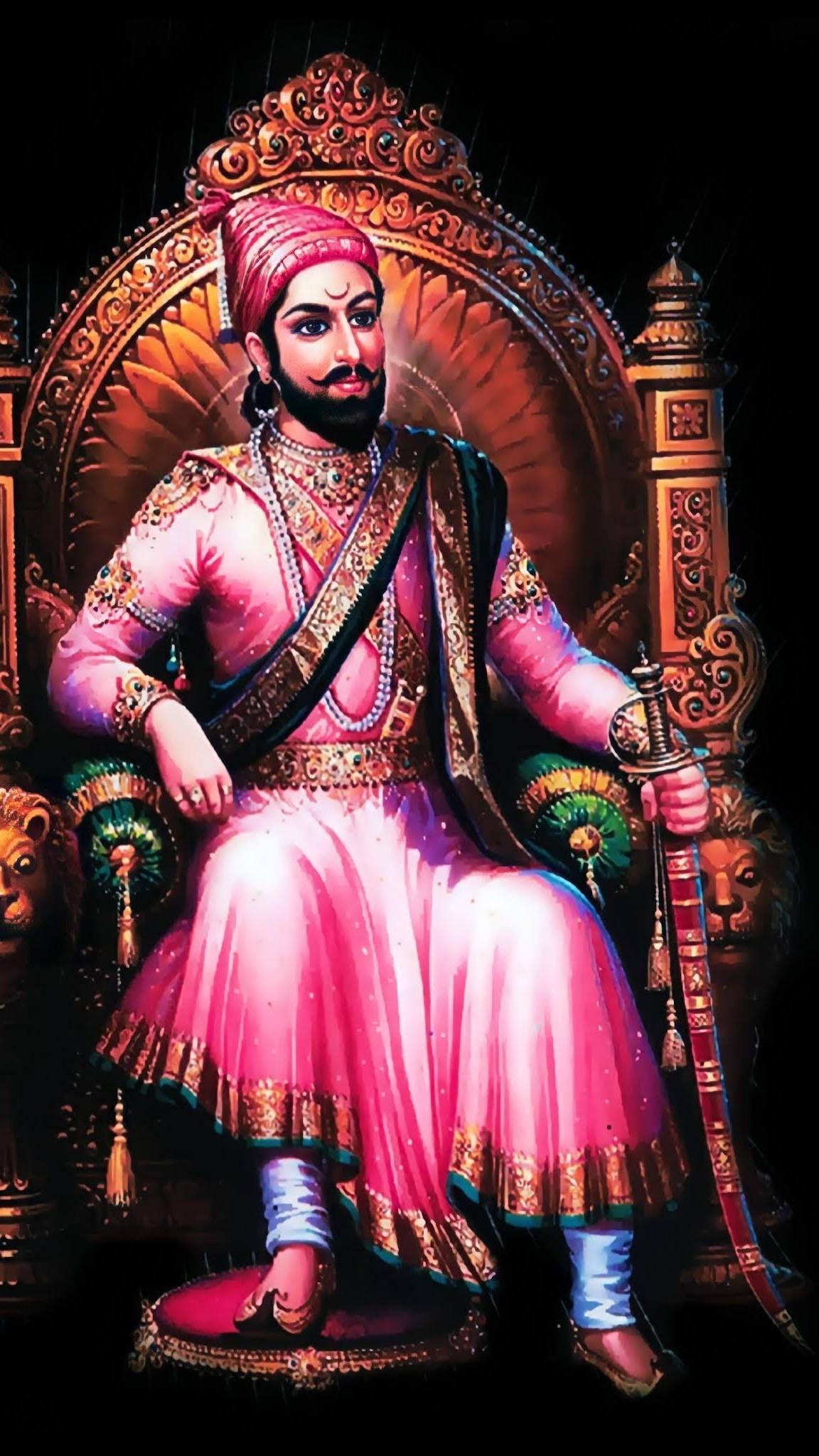 Shivaji Maharaj on Throne with Sword — 1152x2048 wallpaper