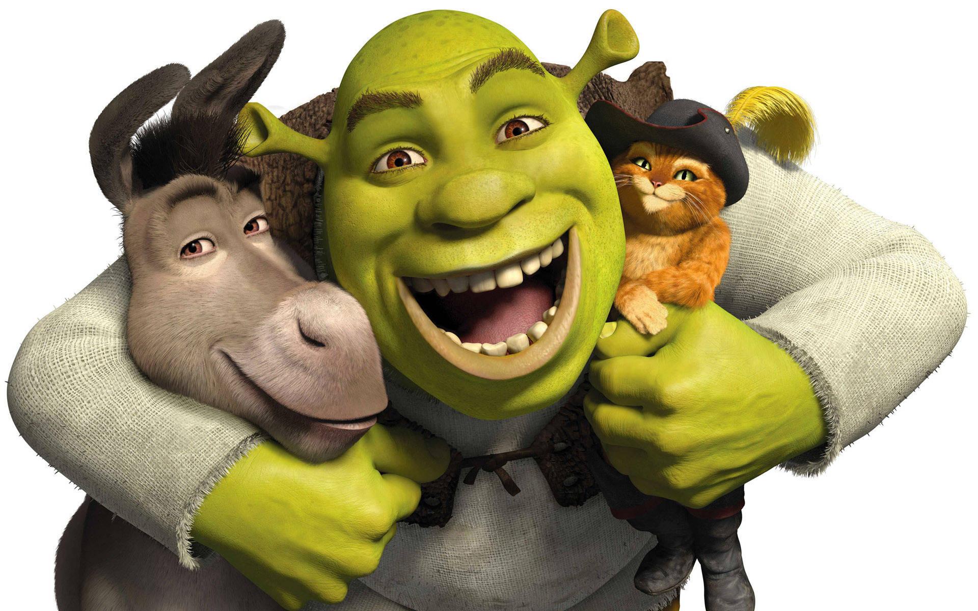 Shrek Hugging Donkey And Puss — 1920x1200 wallpaper