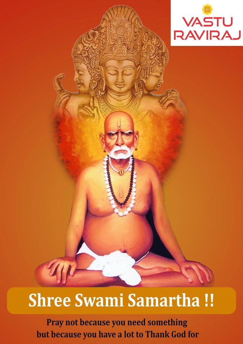Shri Swami Samarth And Dattatreya On Orange Background