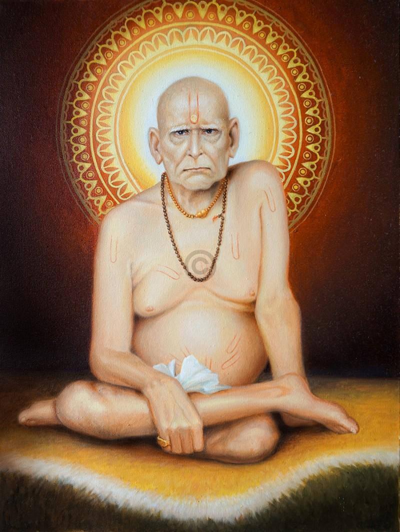 Shri Swami Samarth With Orange Abstract Circle