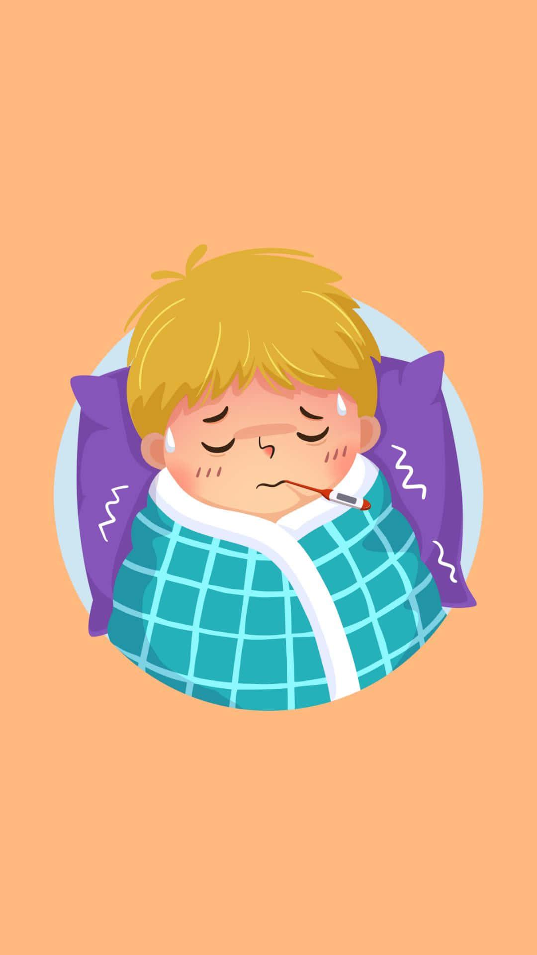Sick Handsome Boy Cartoon With Thermometer — 1080x1920 wallpaper