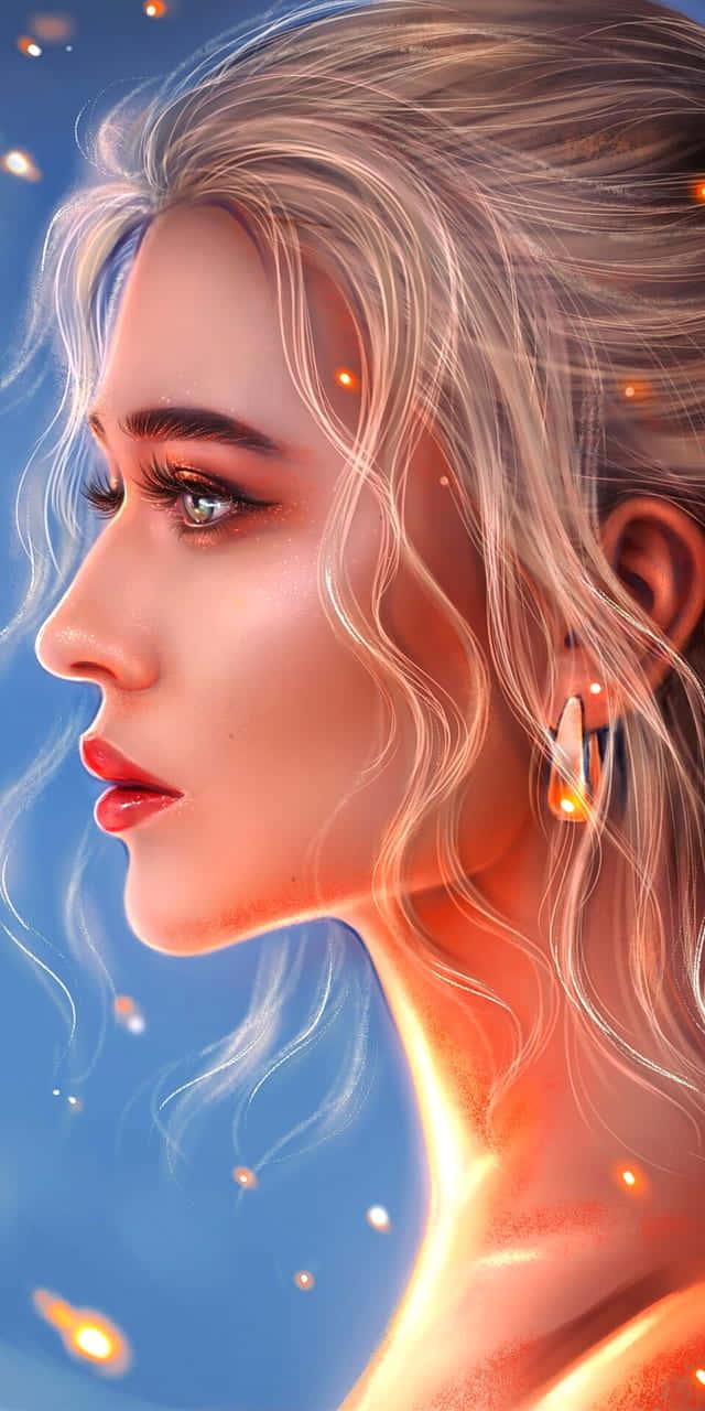 Side View Of A Beautiful Girl Cartoon — 640x1280 wallpaper