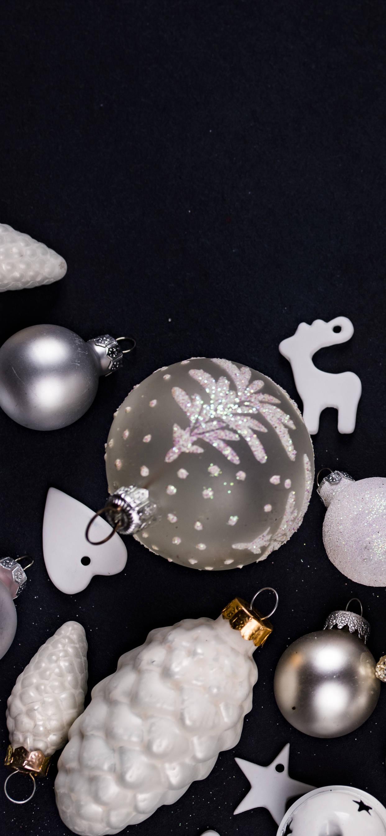 Silver Christmas IPhone Ball Decorations — 1242x2688 wallpaper