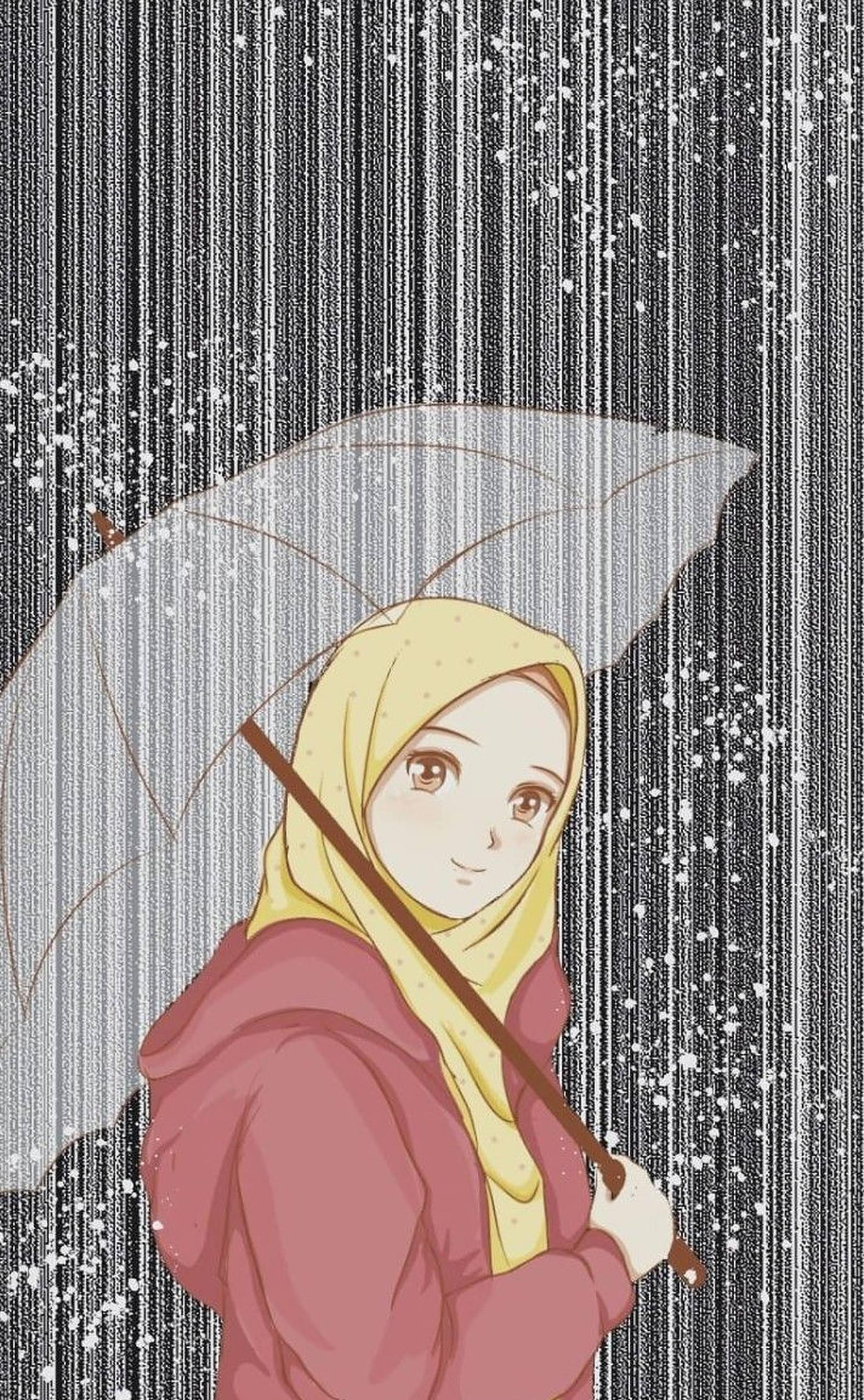 Silver Hijab Cartoon — 1424x2307 wallpaper