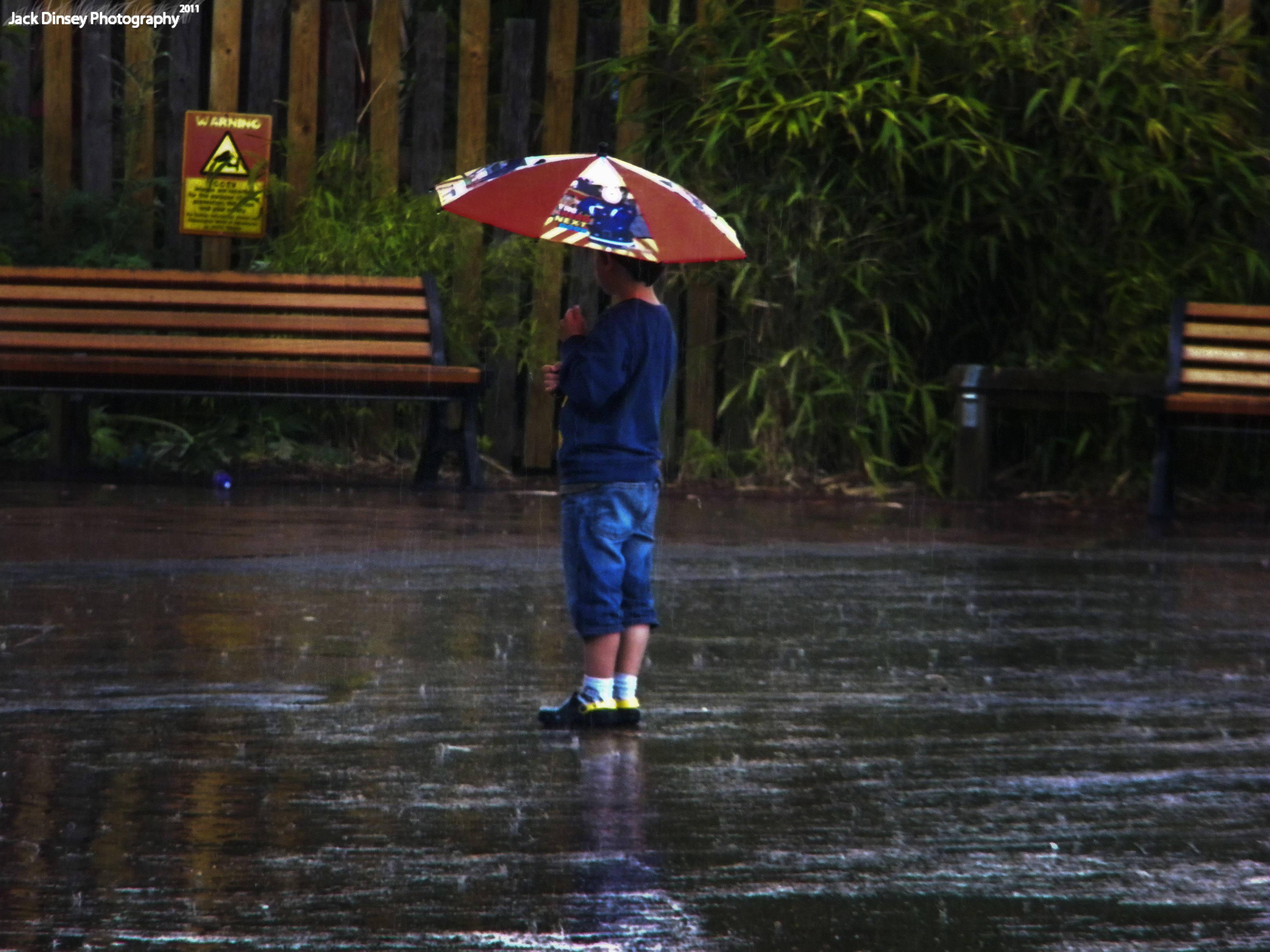 Single Boy With Umbrella In Rain — 3648x2736 wallpaper