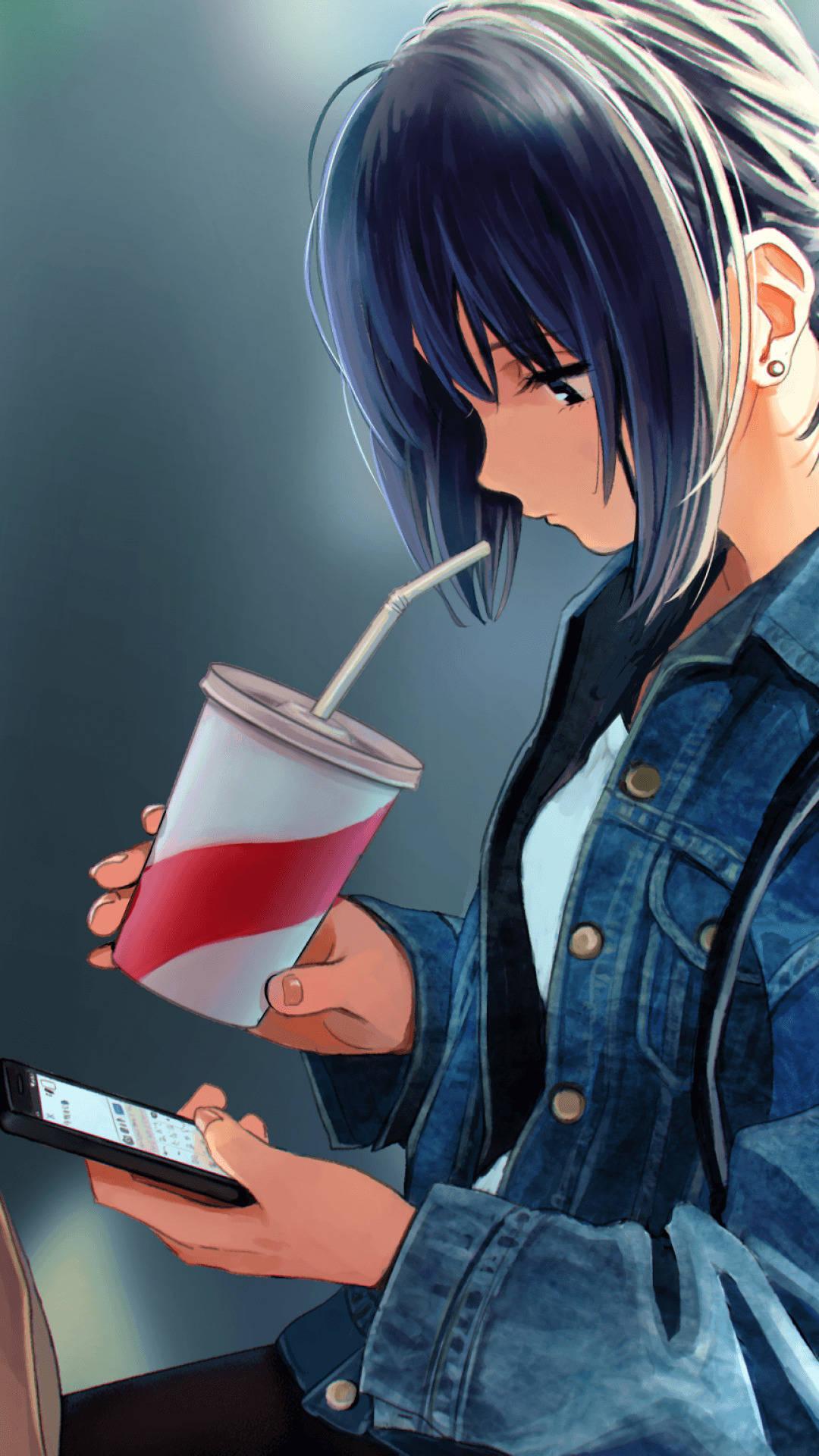 Sipping Cute Anime Girl iPhone — 1080x1920 wallpaper