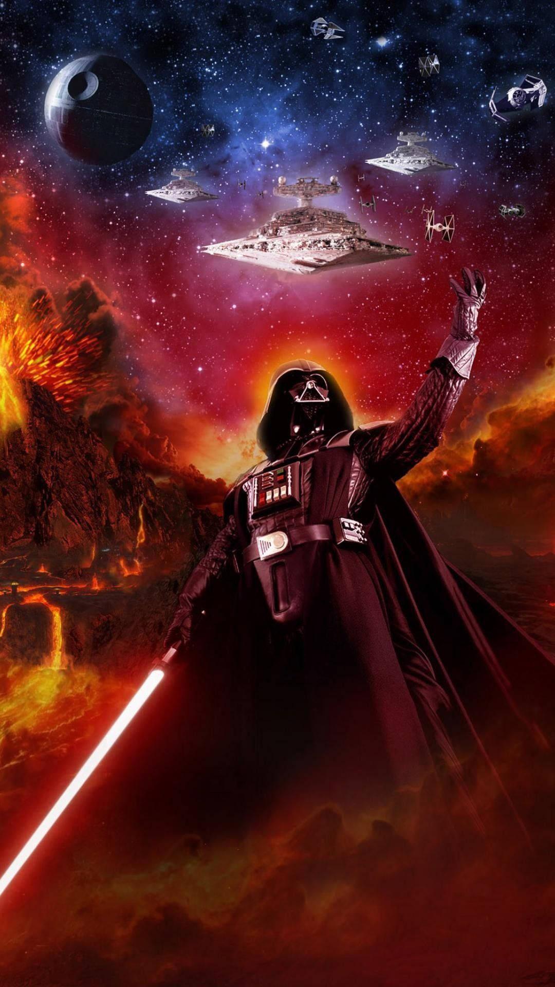 Sith Lord Darth Vader with His Red Lightsaber — 1080x1920 wallpaper