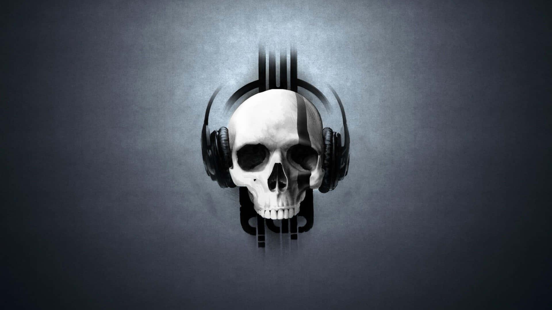 skull with headphones on a dark background — 1920x1080 wallpaper