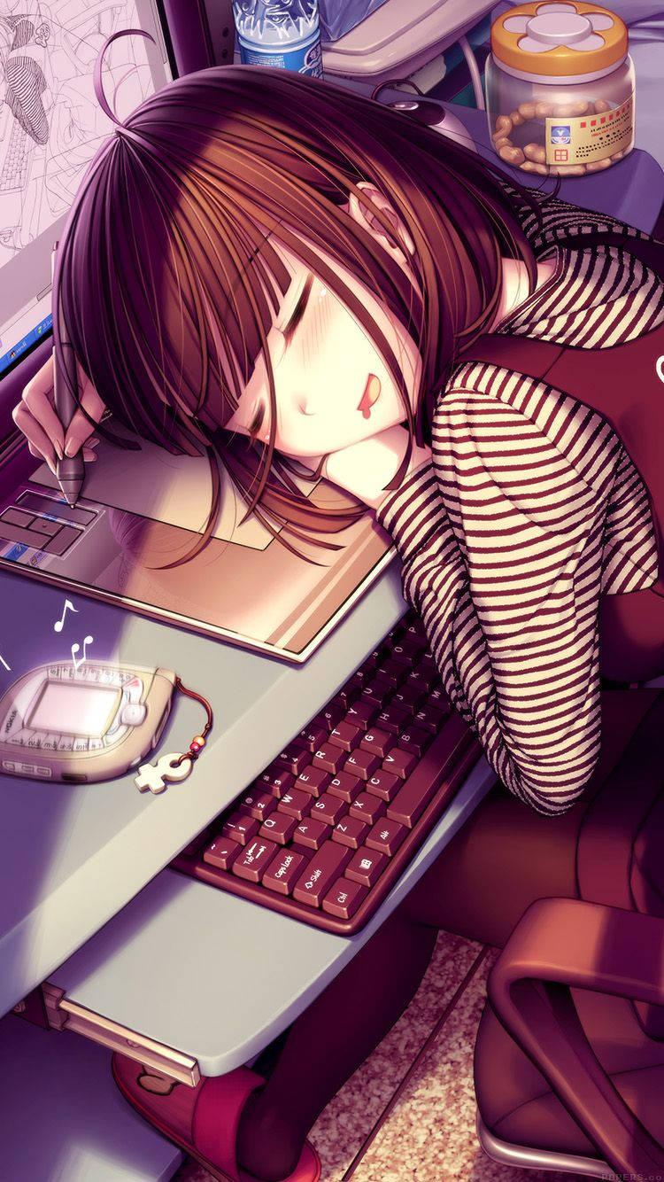 Sleeping Cute Anime Girl iPhone — 750x1334 wallpaper