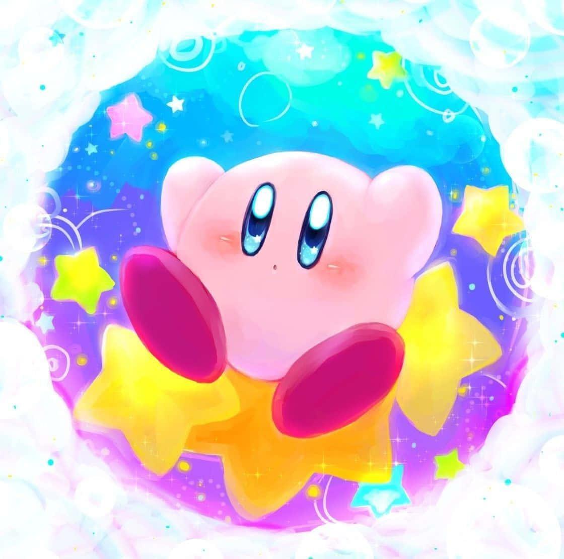 Smiling Kirby enjoying a Snowy Day — 1120x1110 wallpaper