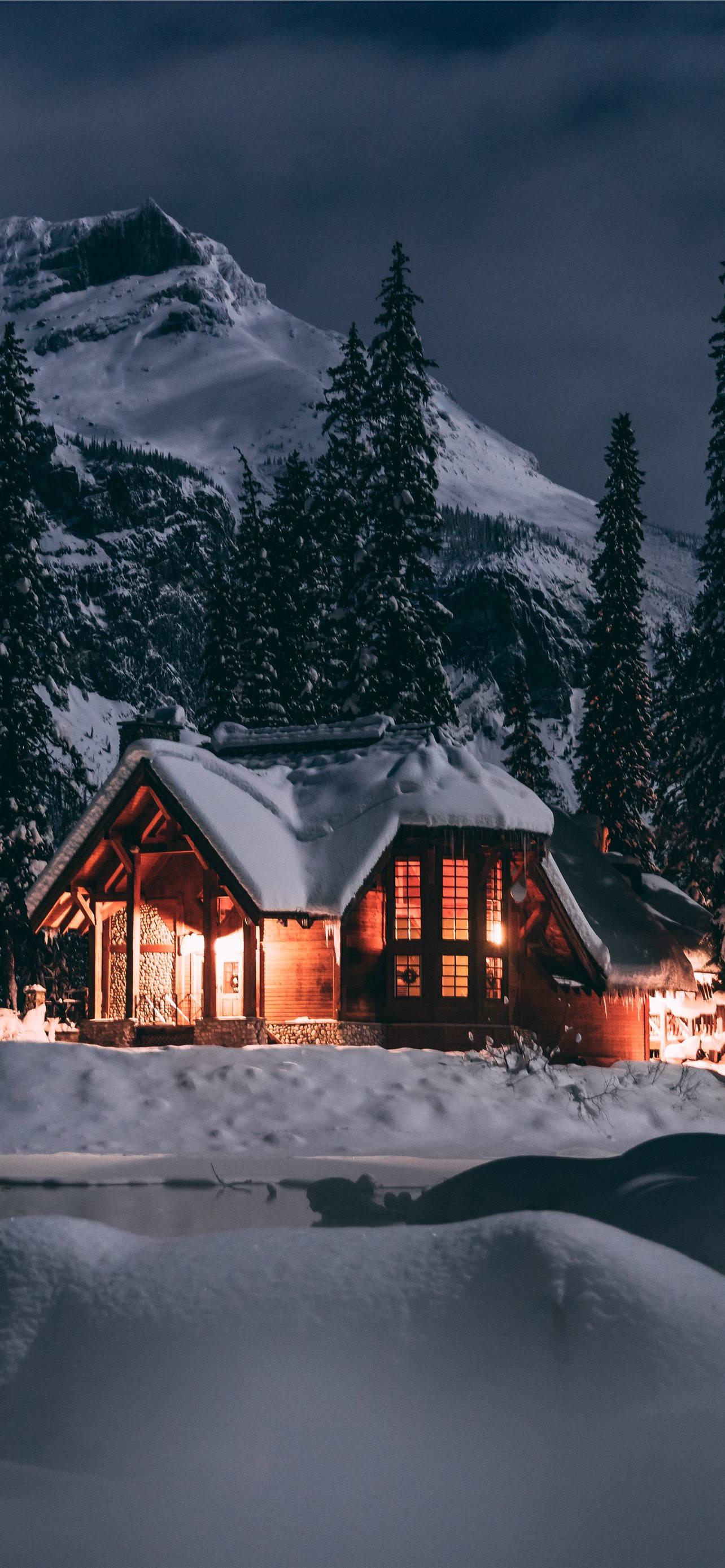 Snow Cabin Winter iPhone — 1284x2778 wallpaper