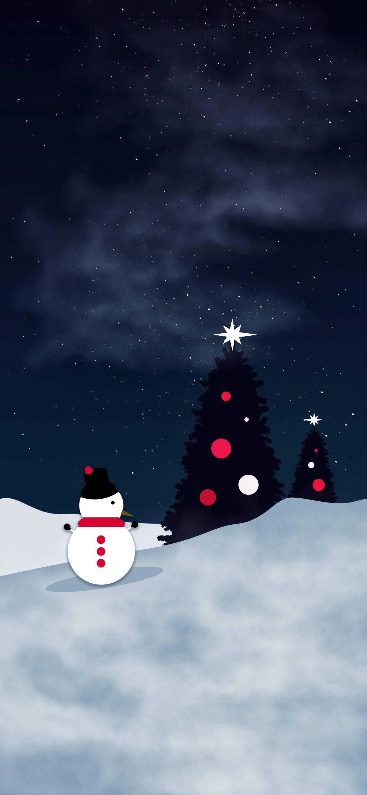 Snowman Black Pine Tree Christmas IPhone — 1242x2688 wallpaper