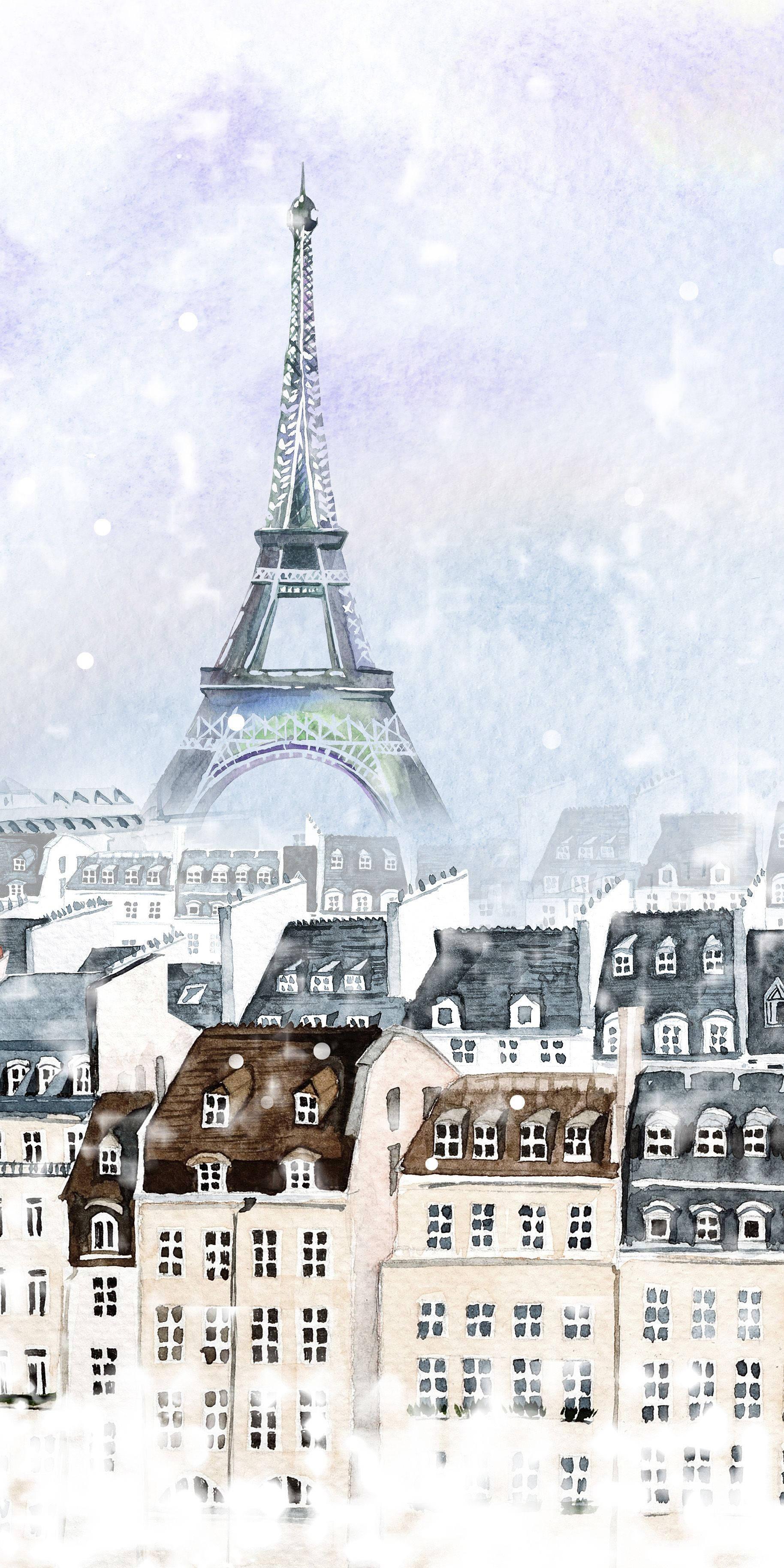 Snowy Eiffel Tower Winter iPhone — 1828x3657 wallpaper