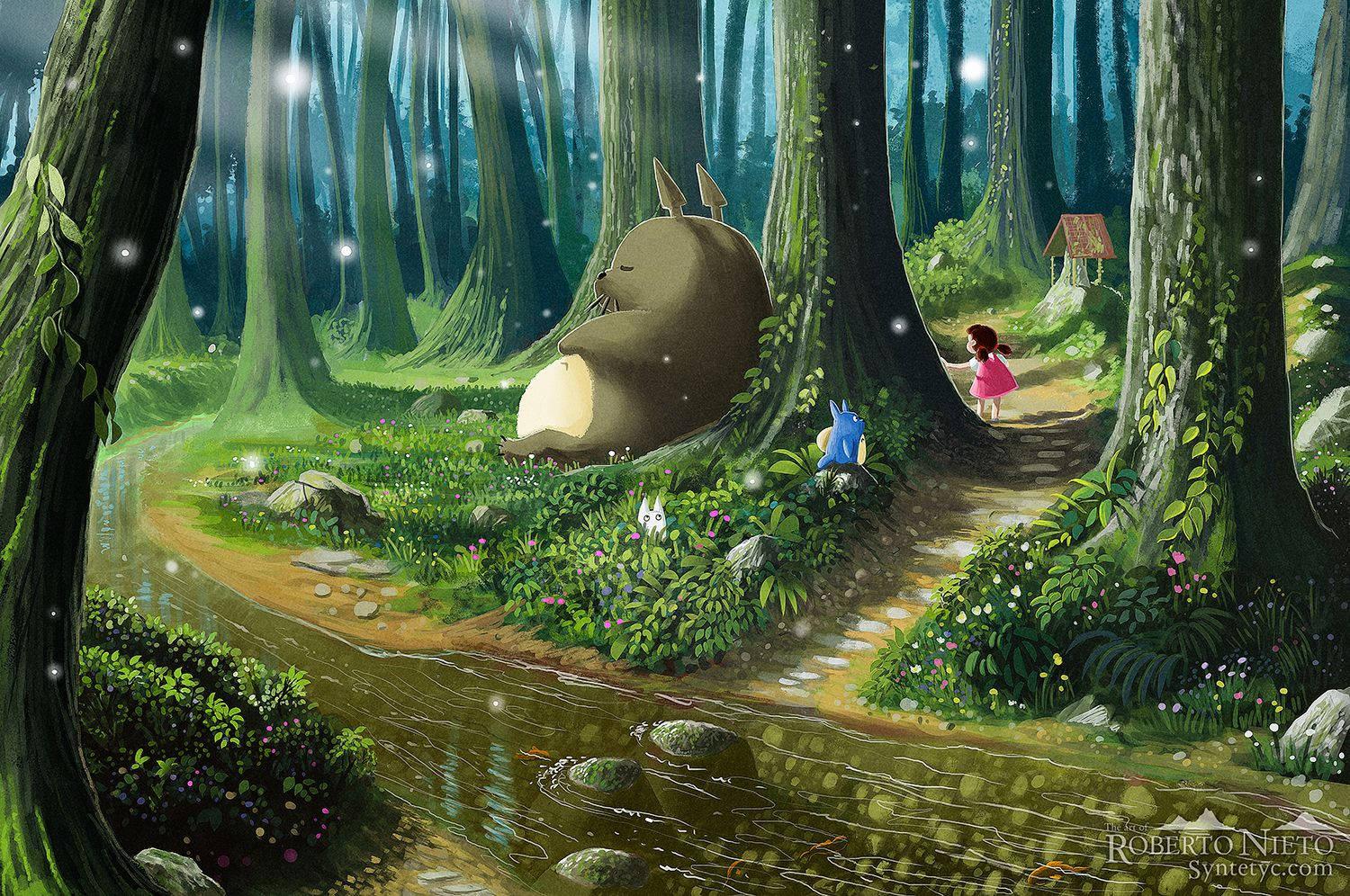 Snuggling with Nature - Cute Totoro Fast Asleep in the Forest — 1500x996 wallpaper