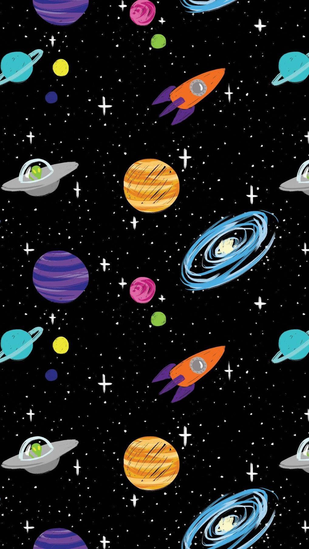 Space Planets Doodle Pattern — 1017x1809 wallpaper