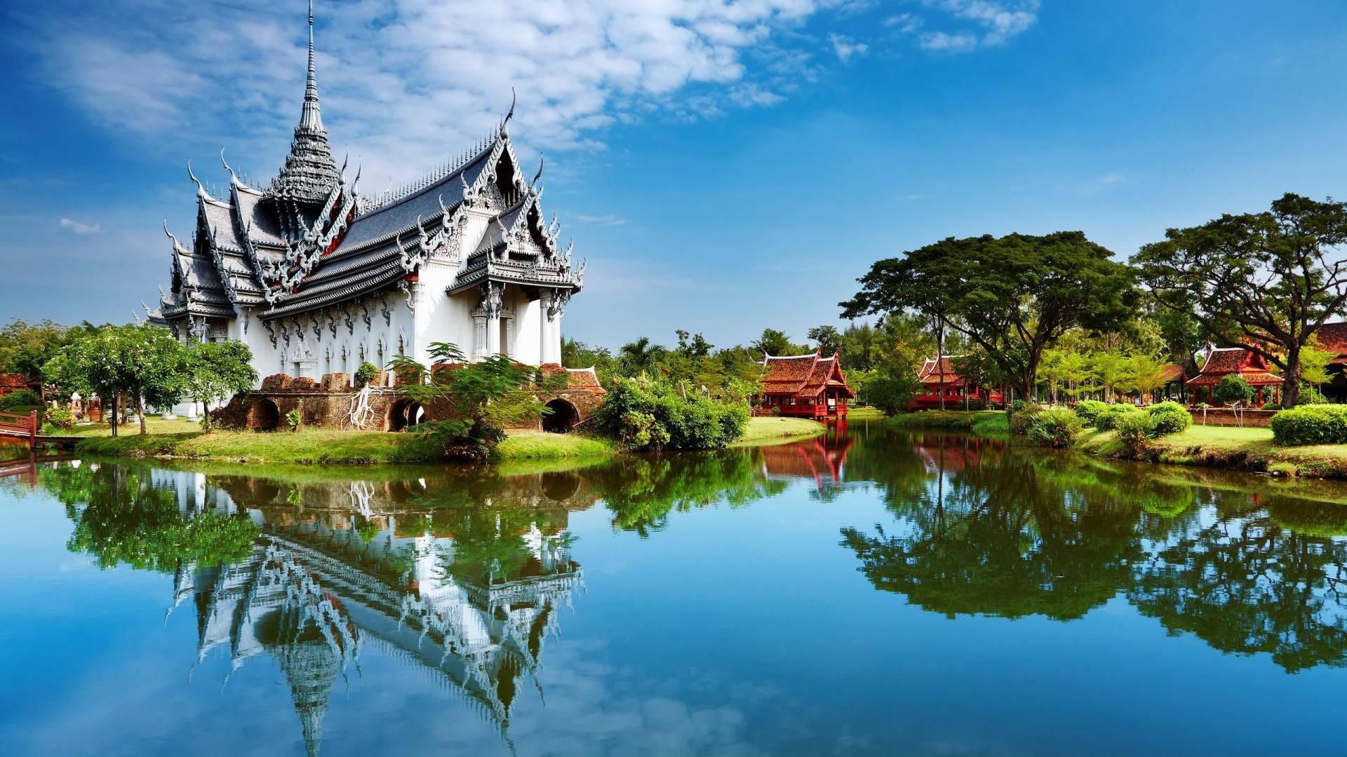 Spectacular 3D View of a White House Beside a Calm Lake — 1920x1080 wallpaper