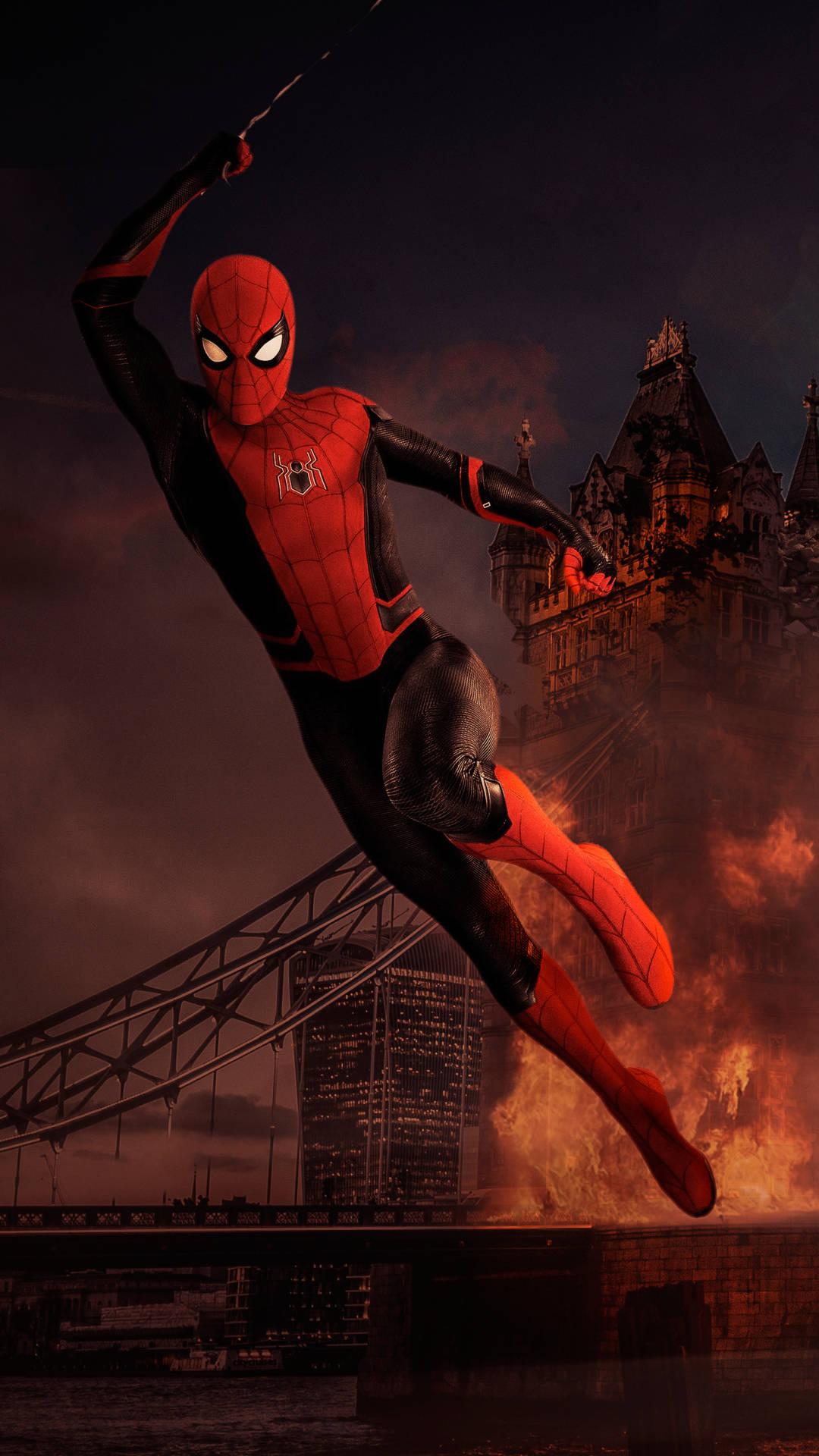 Spider Man Burning City Mobile — 1080x1920 wallpaper