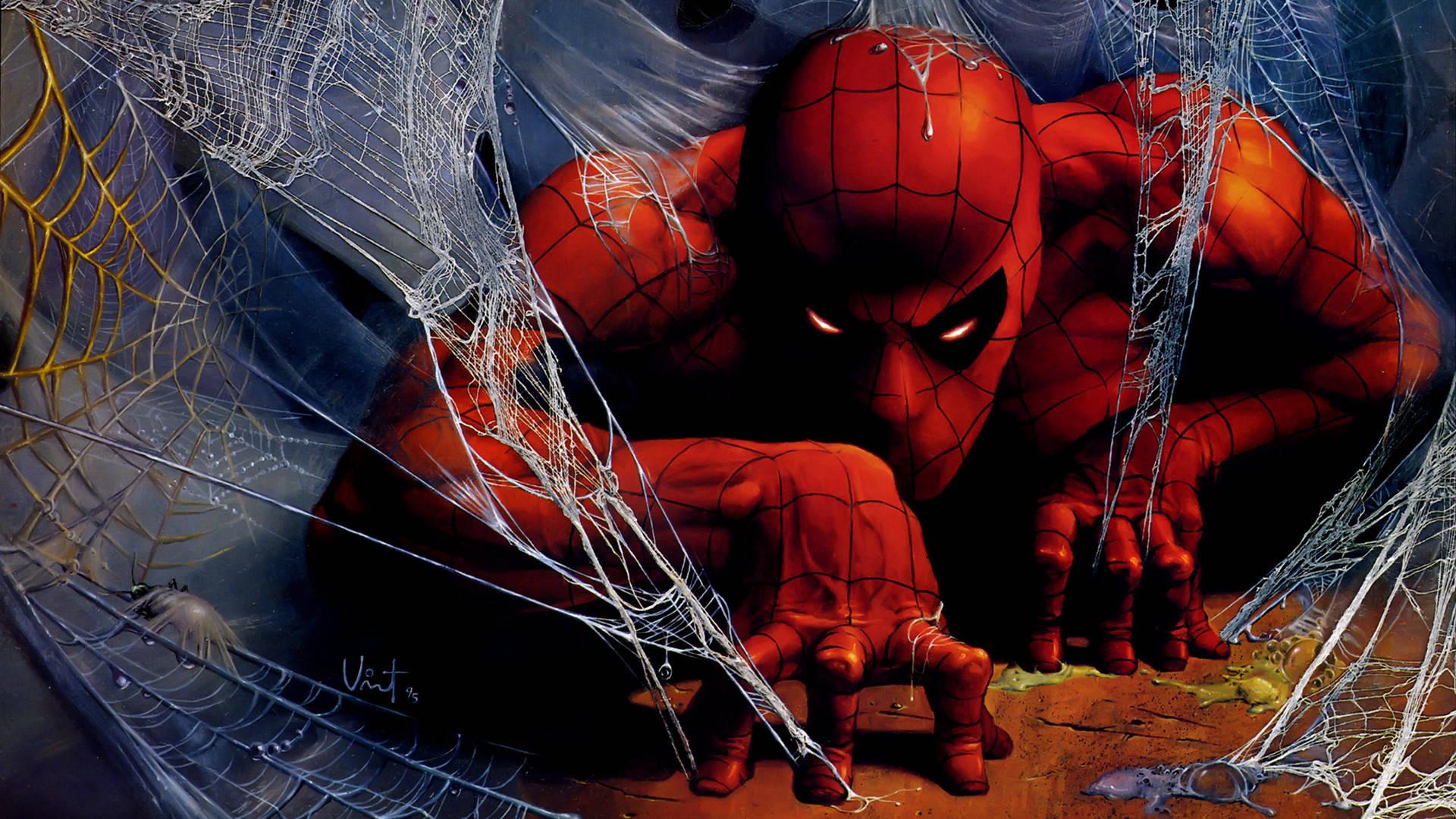 Spider Man Crawling With His Webs — 1920x1080 wallpaper