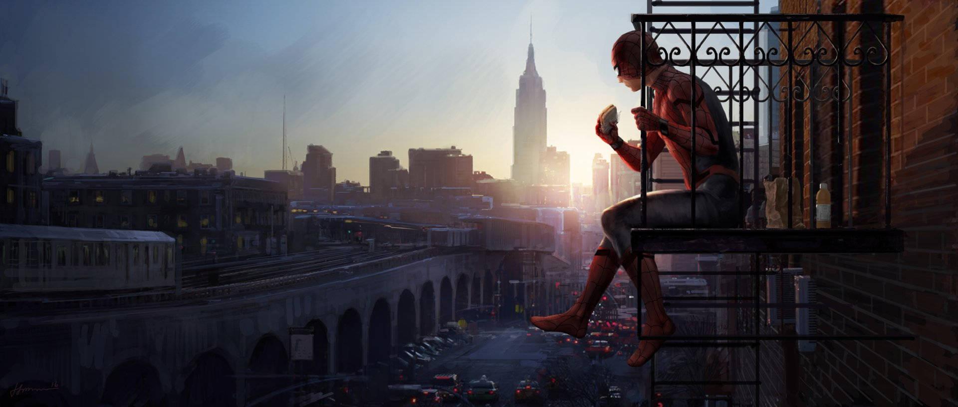 Spider Man Eating 4k — 1920x817 wallpaper