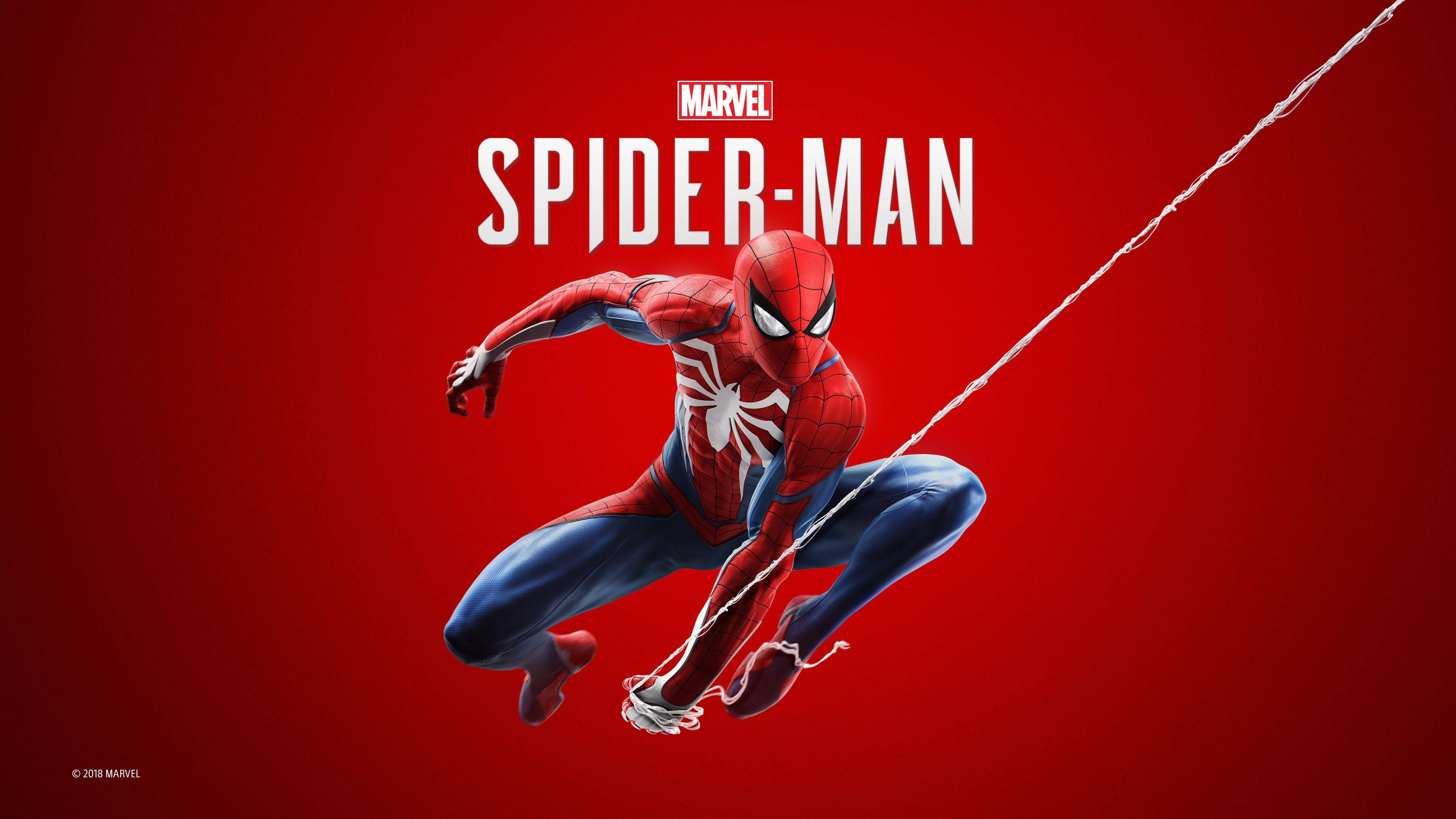 Spiderman holds his web proudly above a red background.