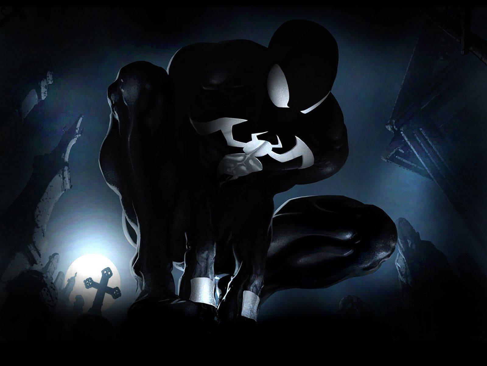 "Spiderman standing tall in his black suit, ready to take on any challenge"
