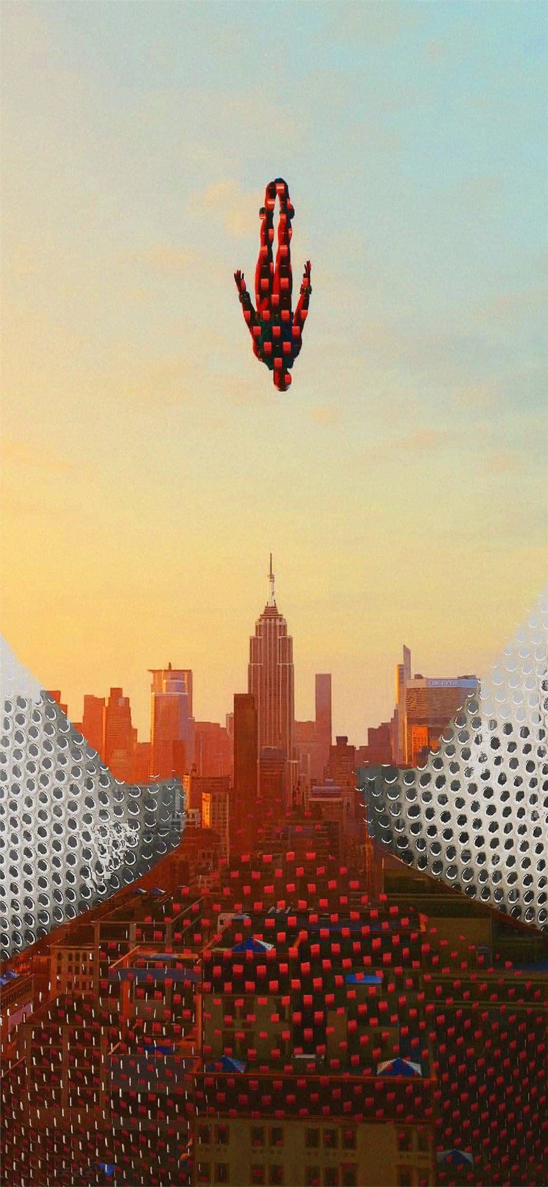 Spiderman Webswinging Through a Cityscape — 1125x2436 wallpaper