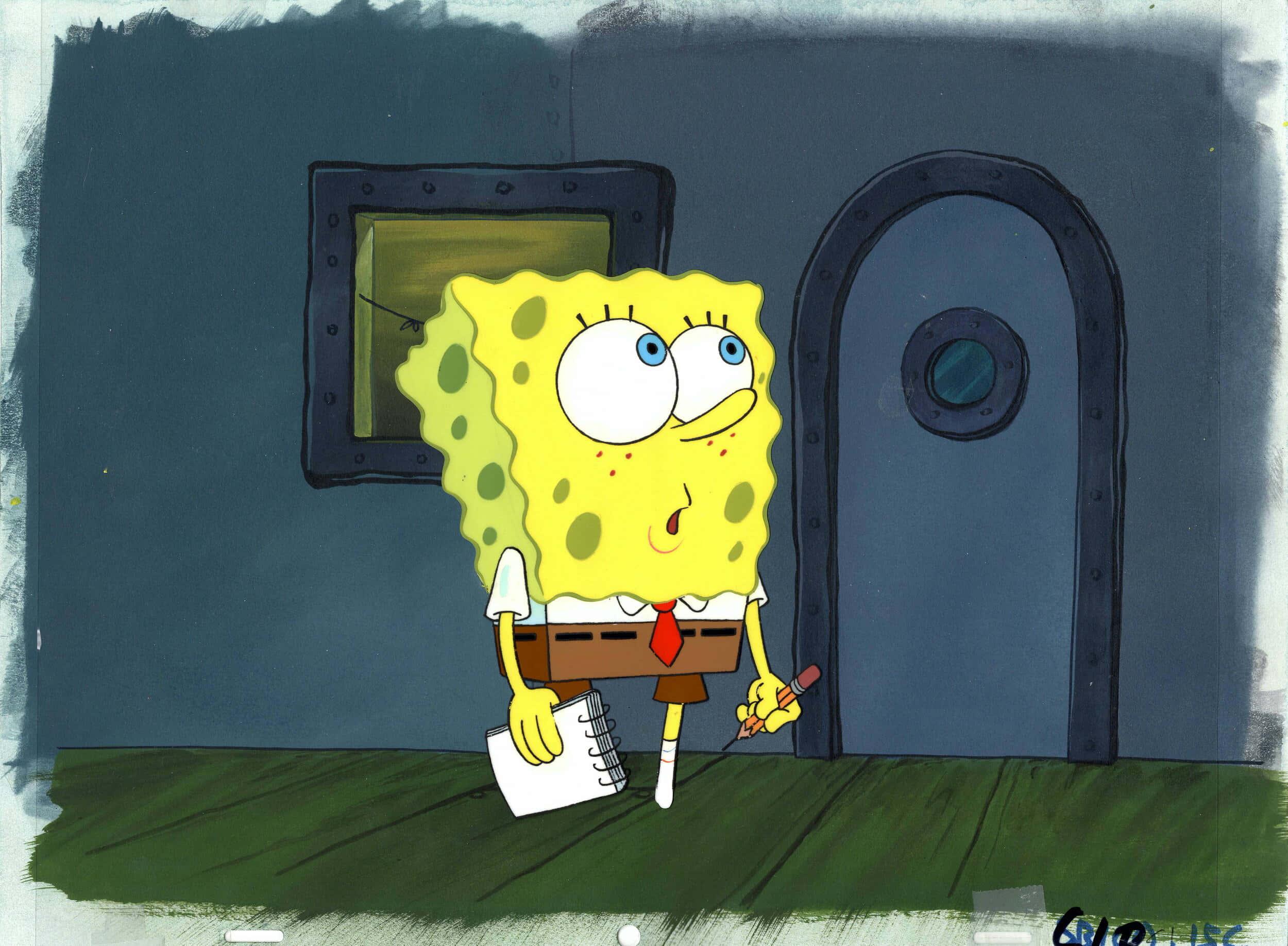 SpongeBob SquarePants Holding A Notebook Picture — 2500x1836 wallpaper